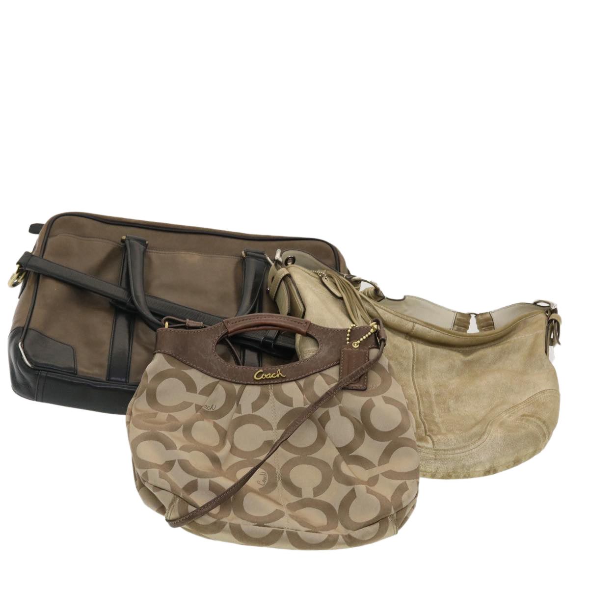 image of Coach Signature Canvas Shoulder Bag Nylon Leather 3Set Beige Brown Auth 39862 in Black, Women's