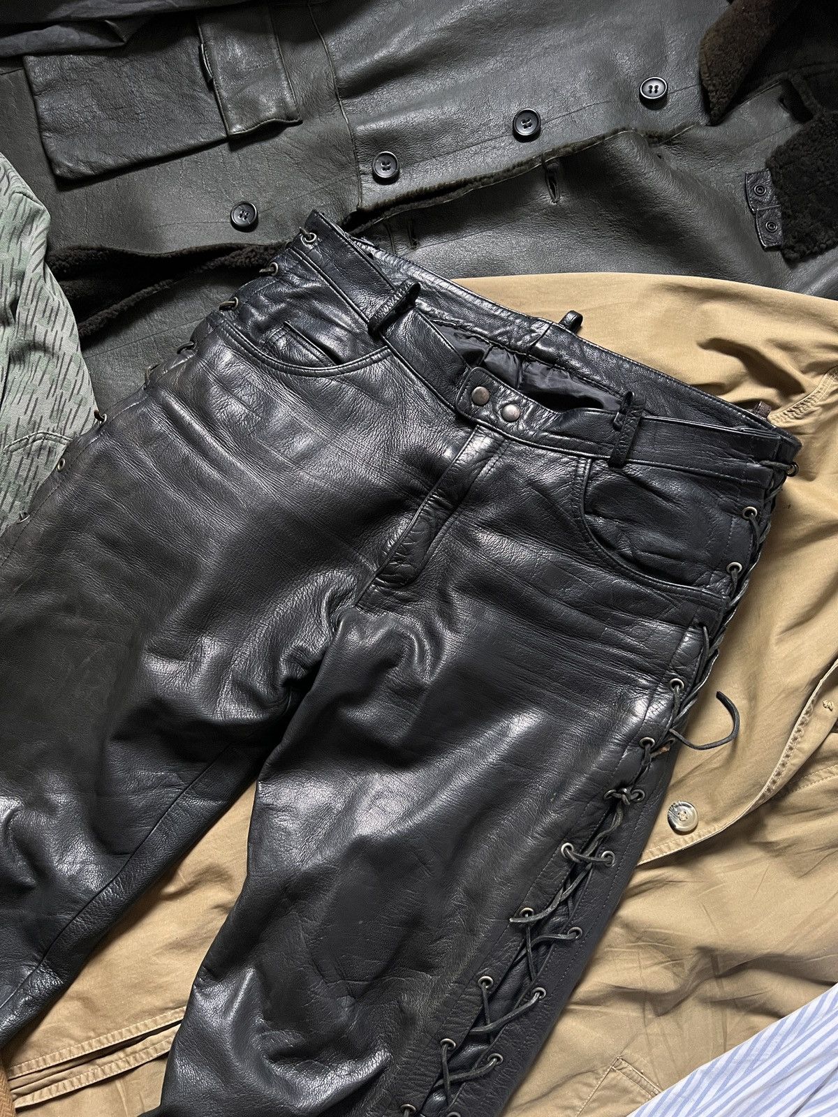 Genuine Leather Vintage Laced 100% Leather Bondage Biker Pants Size US 36 / EU 52 - 4 Thumbnail