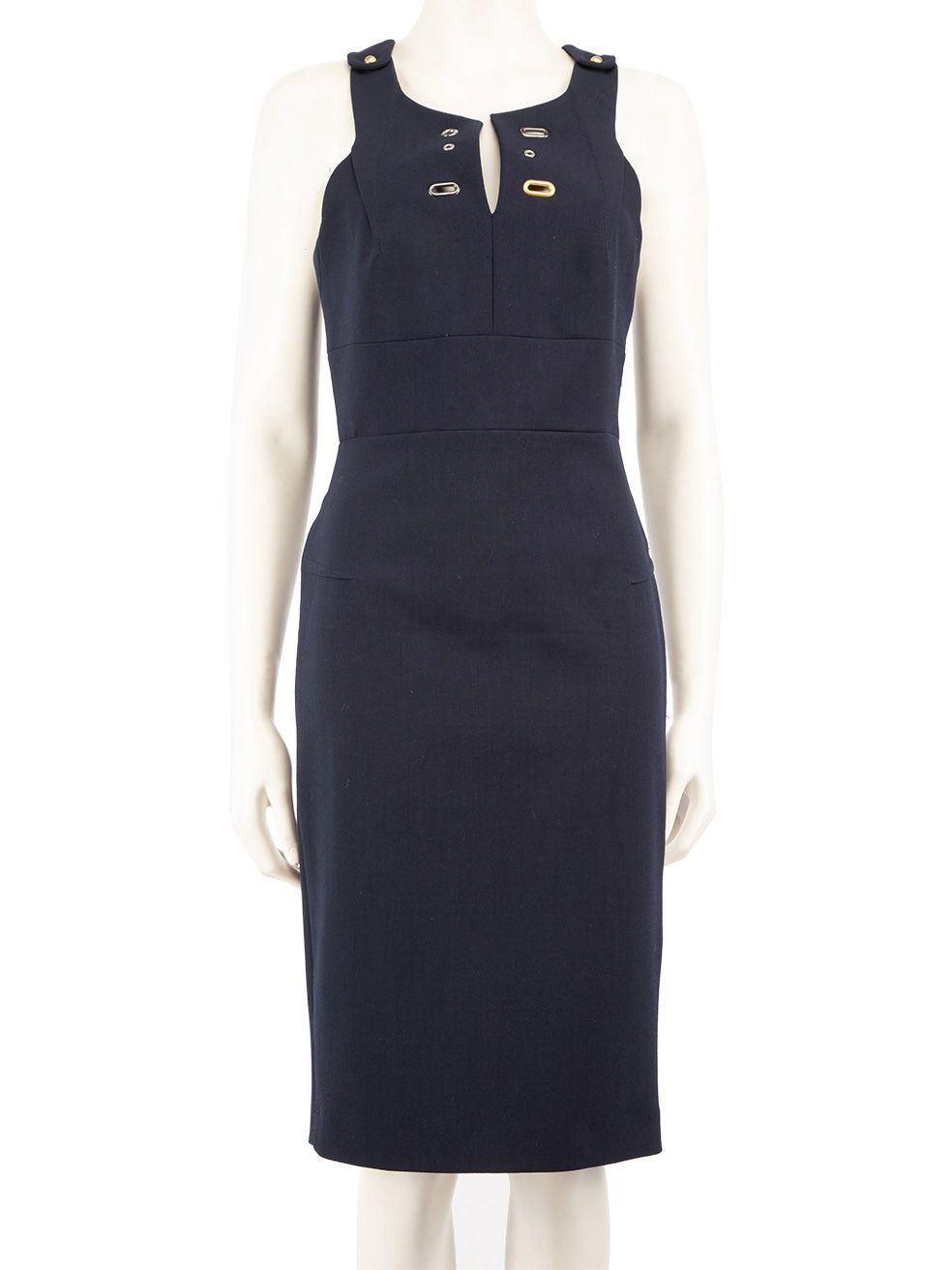 Roland Mouret Navy Eyelet Stud Knee Length Dress Size M / US 6-8 / IT 42-44 - 1 Thumbnail