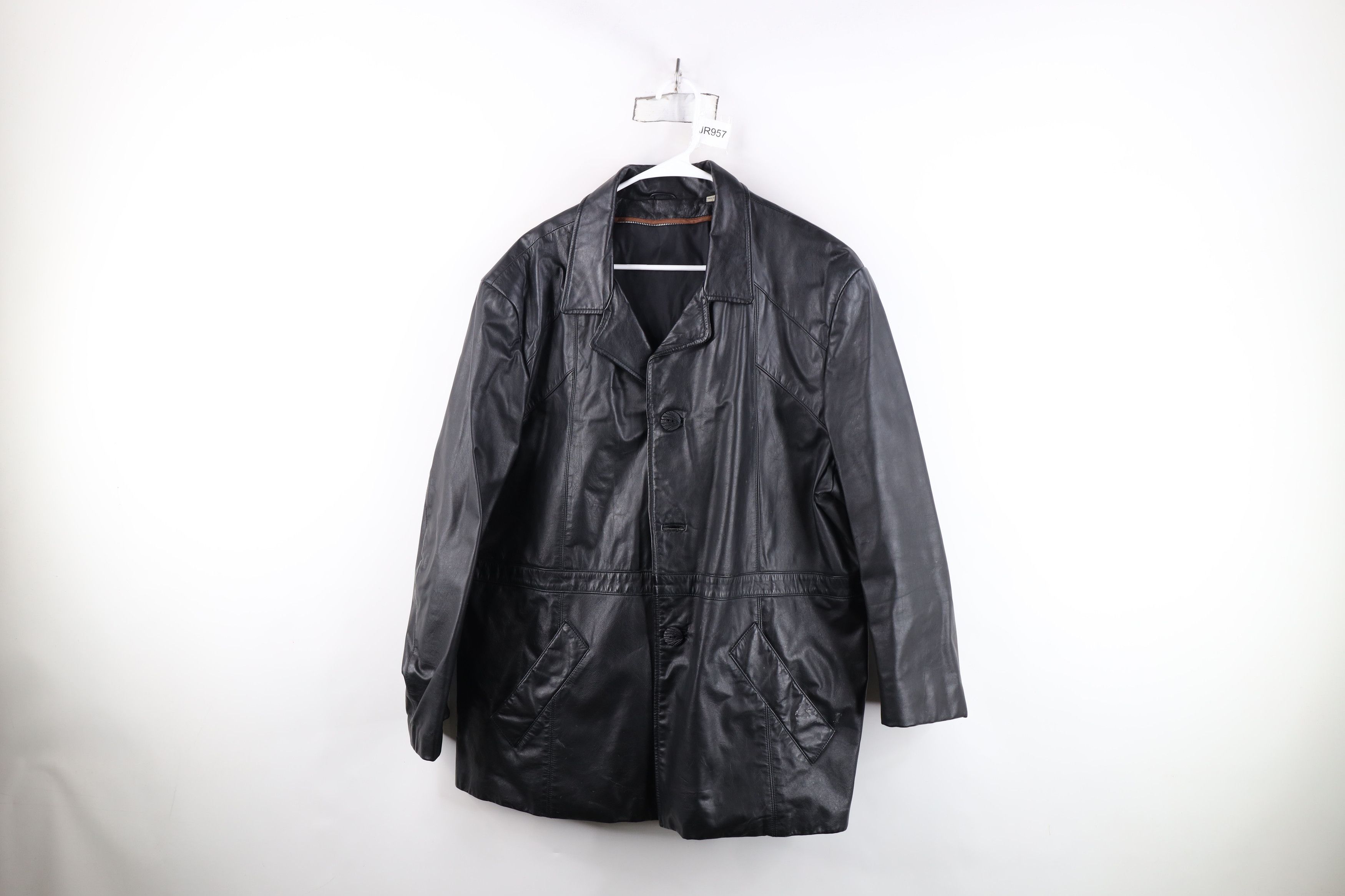 Vintage Vintage 70s Streetwear Button Leather Jacket Coat Black Size US XXL / EU 58 / 5 - 1 Thumbnail