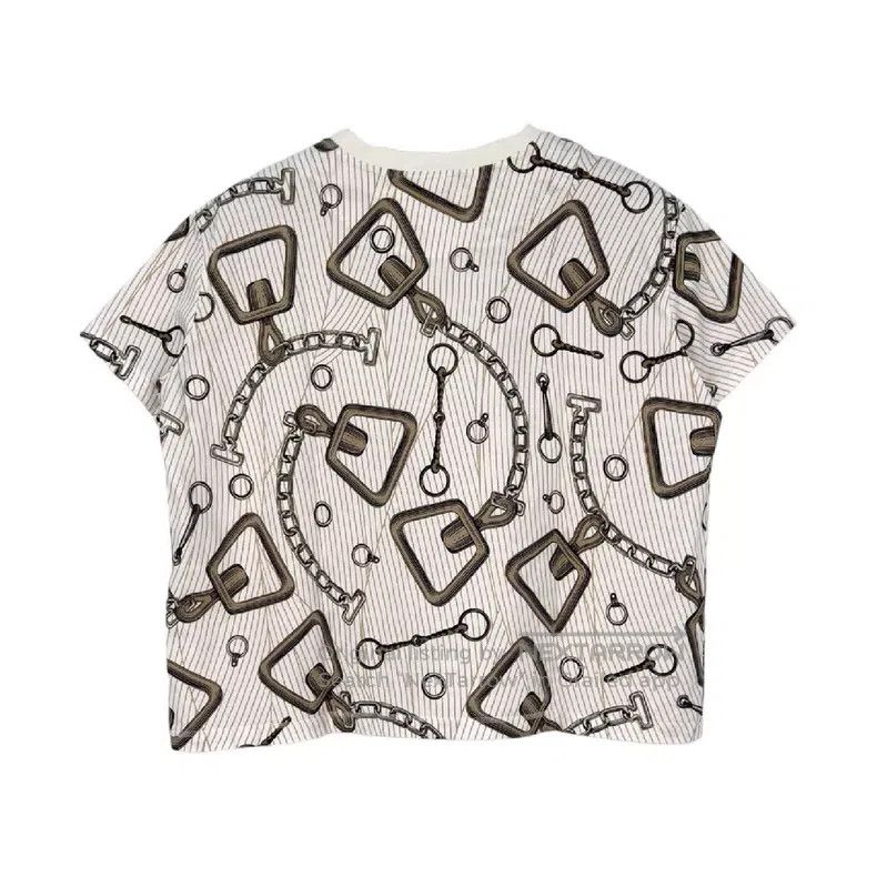 Hermes Hermes White and Brown Chain Pattern Short-sleeve Size XS / US 0-2 / IT 36-38 - 2 Thumbnail