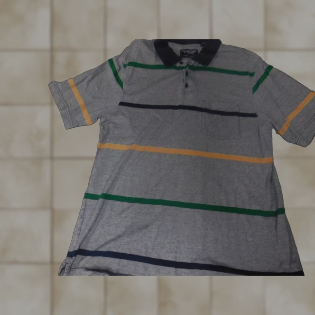 Roundtree & Yorke Roundtree & Yorke Polo Shirt Mens Medium Gray Striped Short Sleeve Golf Athletic Collared Button Knit Cotton Sportsman | Regular Fit | All Seasons Size US M / EU 48-50 / 2 - 1 Thumbnail