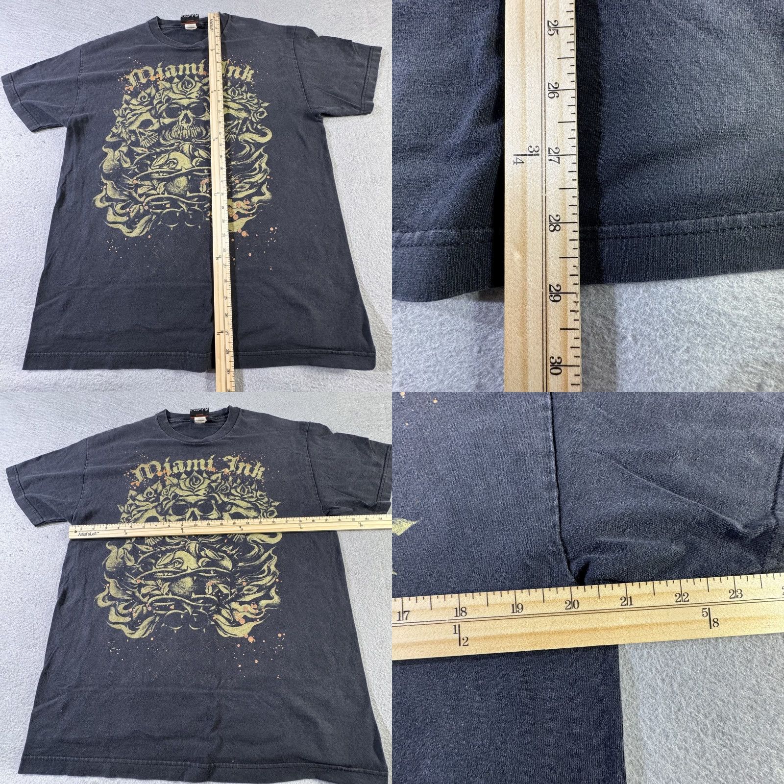 Vintage Miami Ink Shirt Mens Large Black Skull Snake Tattoo Graphic Short Sleeve 2007 Tee Size US L / EU 52-54 / 3 - 8 Thumbnail