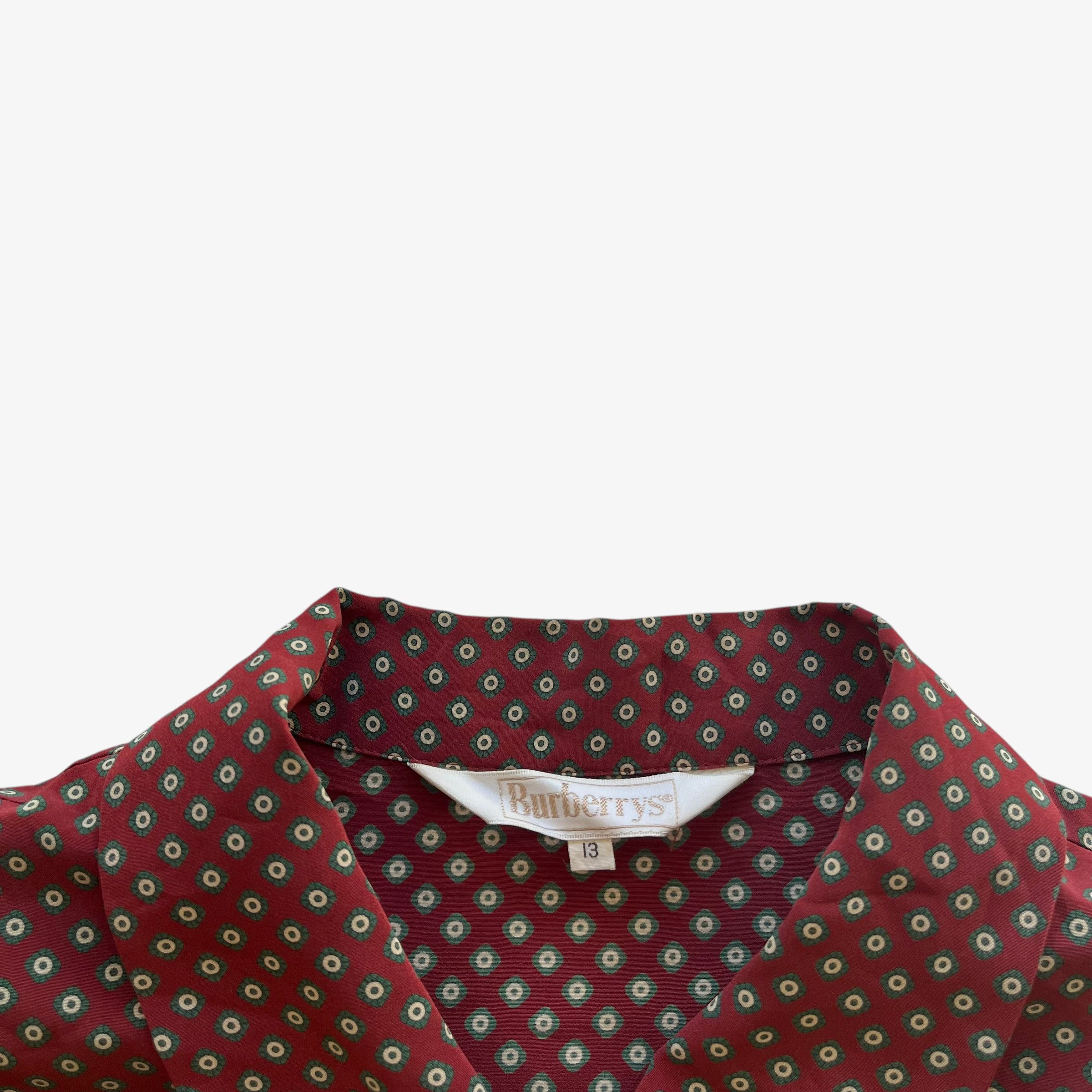Vintage 80s Women's Burberry Geometric Print Red Shirt