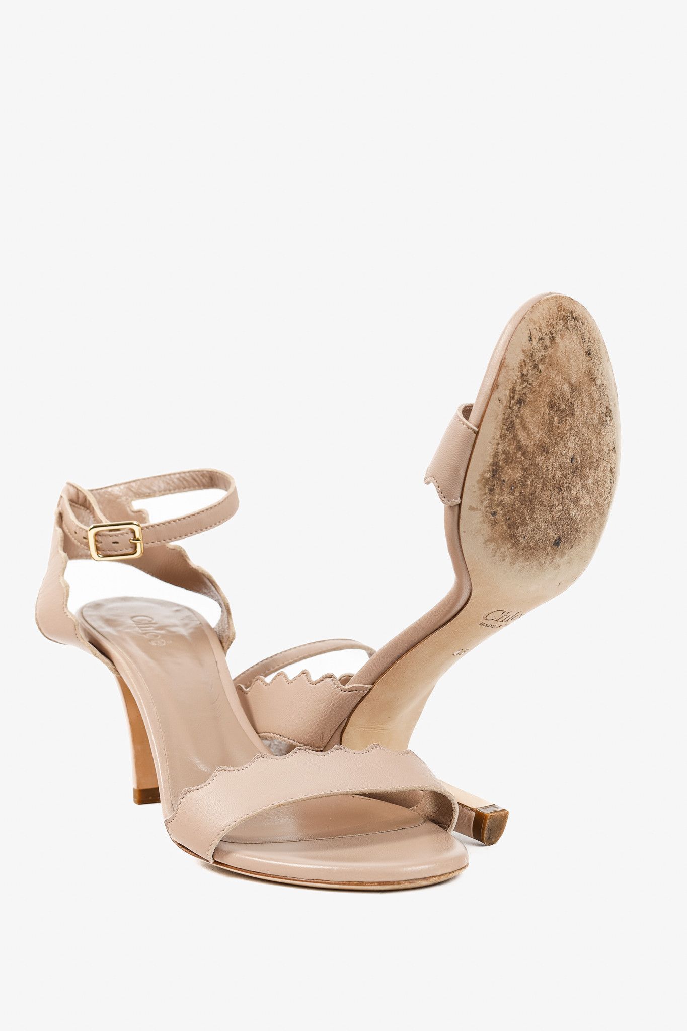 Chloe Chloe Lauren "Light Pastel" Nappa Leather Scalloped Sandals Size US 5.5 / IT 35.5 - 4 Thumbnail