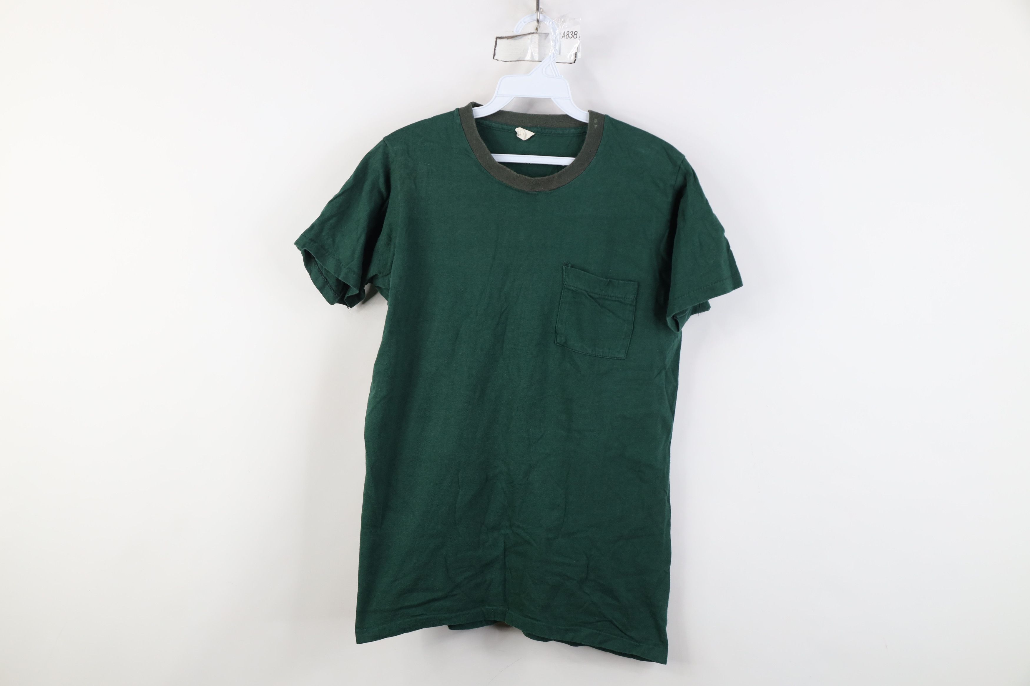 Vintage Vintage 70s Streetwear Blank Ringer T-Shirt Green Cotton USA Size US L / EU 52-54 / 3 - 1 Thumbnail