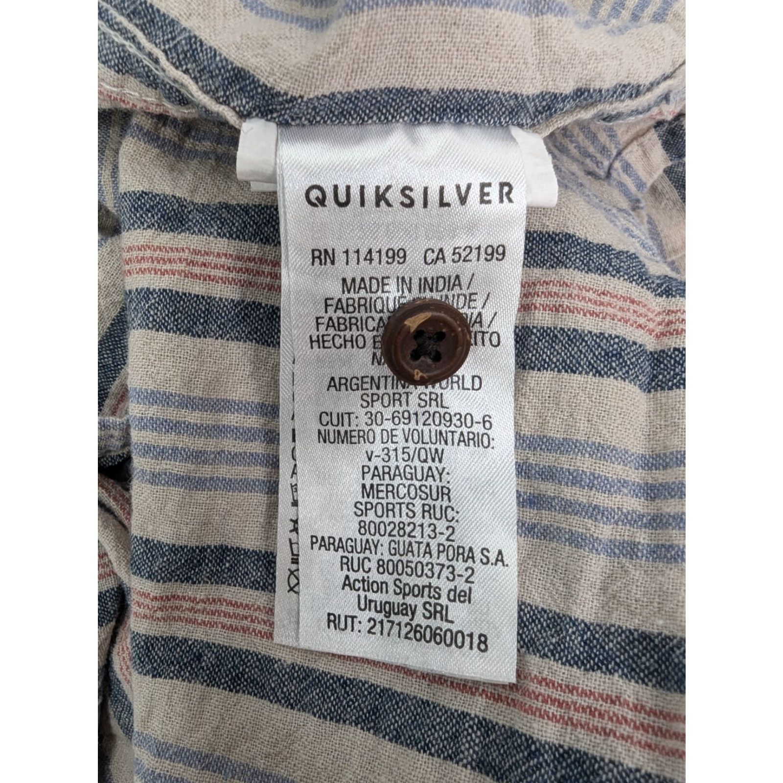 Quiksilver Quiksilver Camp Fit Coconut Dingo Stripe Shirt Men's XL Hawaiian Aloha Hemp Beach Classic Luau Pattern Striped Short Sleeve Button-Up Size US XL / EU 56 / 4 - 7 Thumbnail