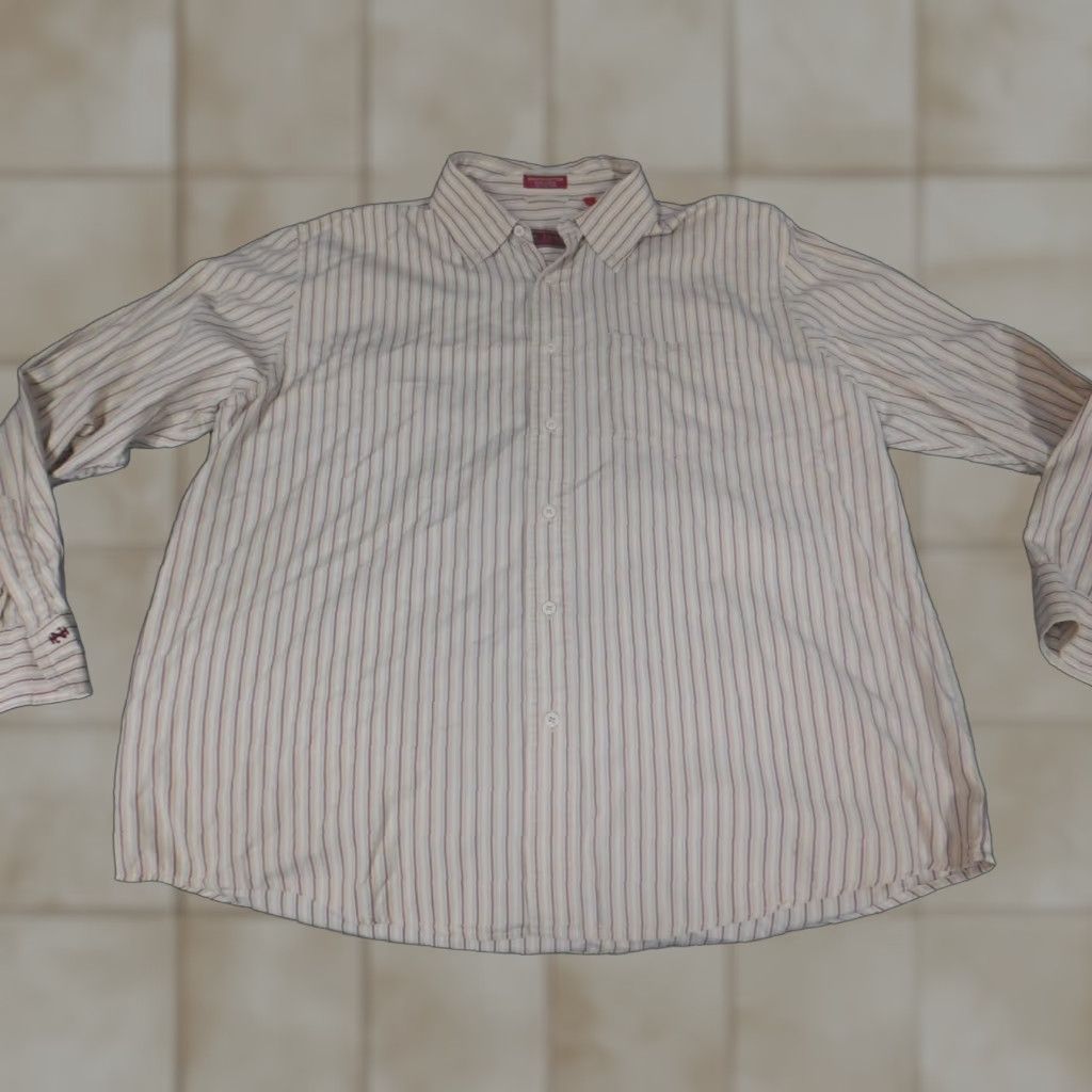 Izod Izod Shirt XL Beige Striped Button-Down Long Sleeve Cotton Knit Button-Up Mens Regular Sports Size US XL / EU 56 / 4 - 1 Thumbnail