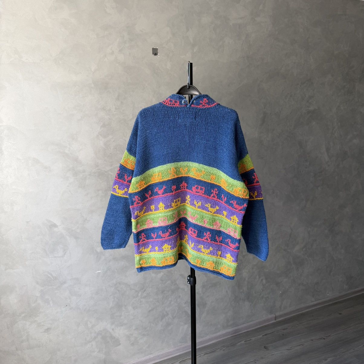 Handmade Amano Mock Neck Folklore Patterned Knit sweater Size US M / EU 48-50 / 2 - 9 Thumbnail
