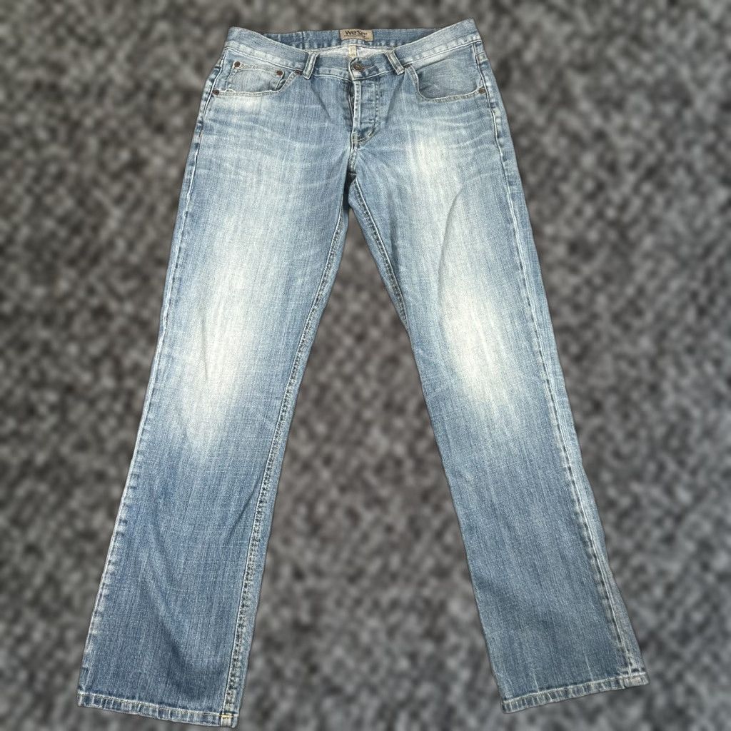 WeSC WeSC Blue Jeans Mens 34x31 Slim Fit Light Wash Denim Stretchy Whiskers Tag 34x32 Slimming Button Classic American Straight Clothing Size US 34 / EU 50 - 1 Thumbnail