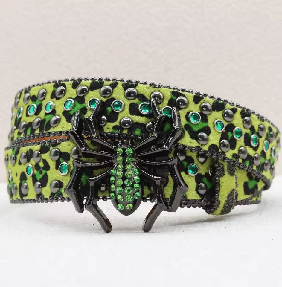 Japanese Brand 115 cm 🕷️ Y2K GOTH Leopard Print PU Leather Spider Buckle 🕸️✨ Size ONE SIZE - 2 Thumbnail