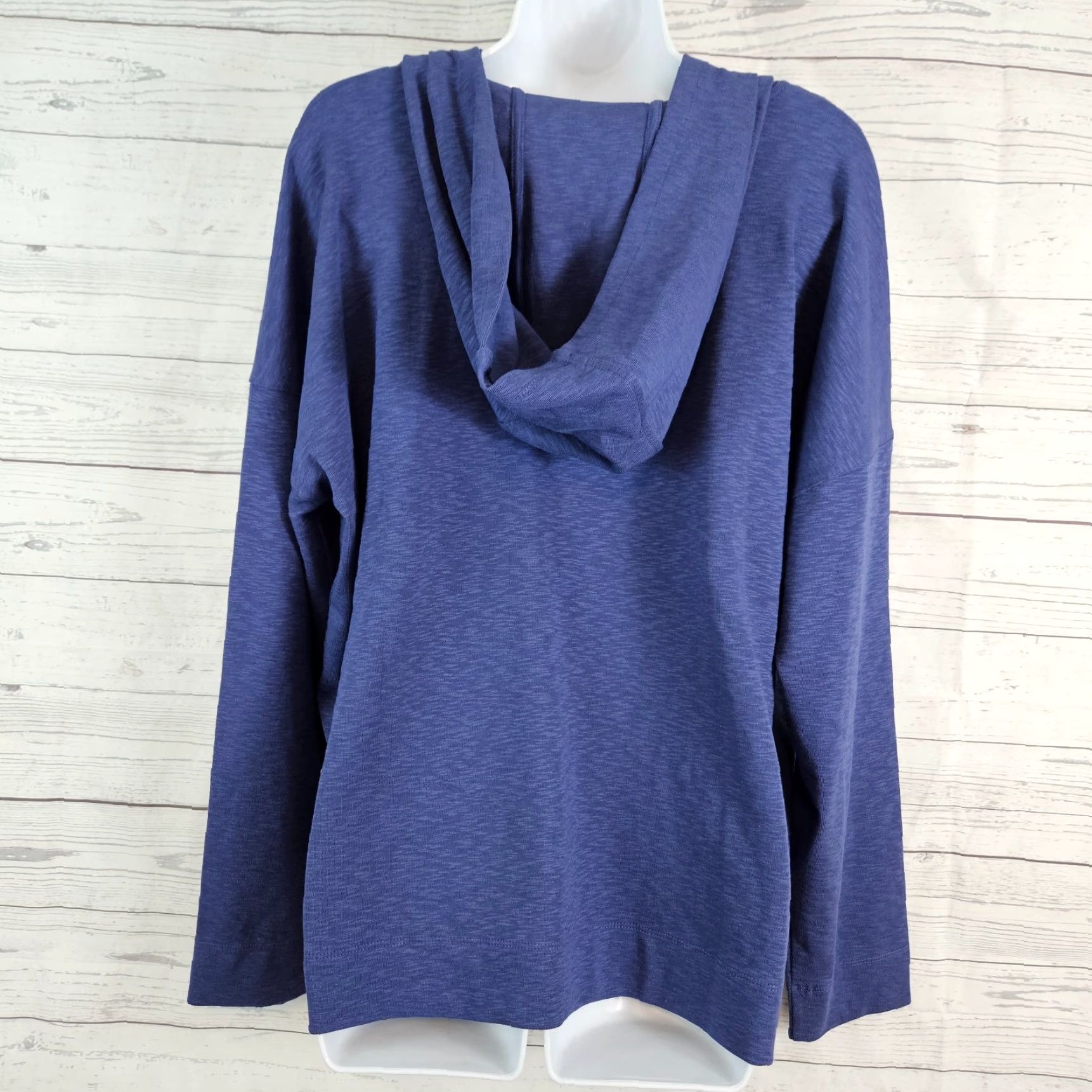J. Jill J Jill Womens Hooded Pullover L Solid Blue Cotton Blend Long Sleeve Size L / US 10 / IT 46 - 3 Thumbnail