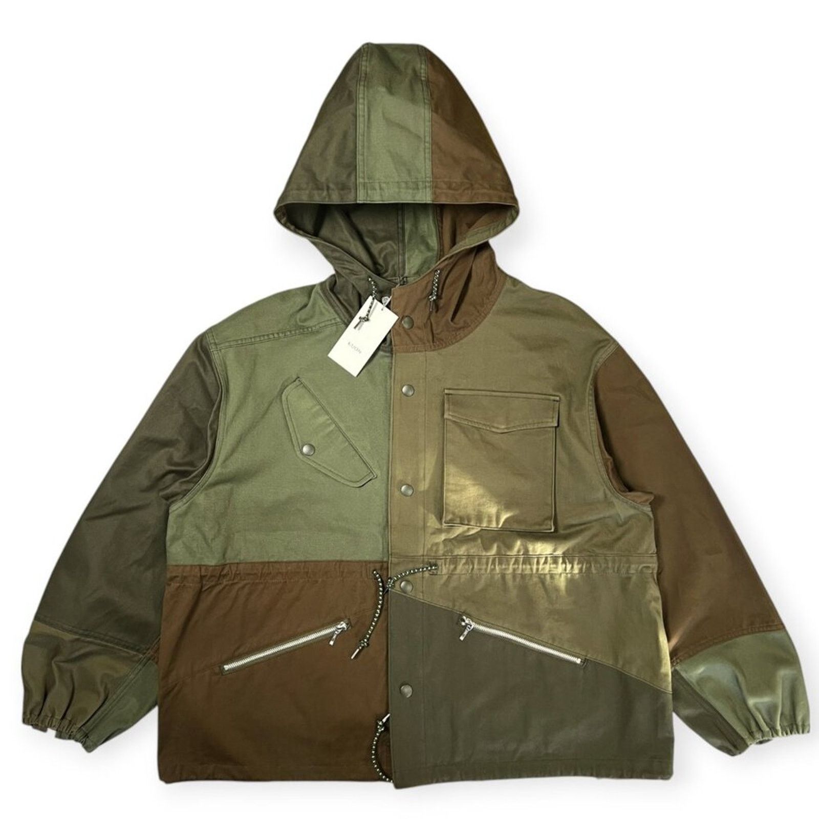 KUON KUON Japan Patchwork Hooded Zip Jacket L Olive Oversized NWT Size US L / EU 52-54 / 3 - 1 Thumbnail