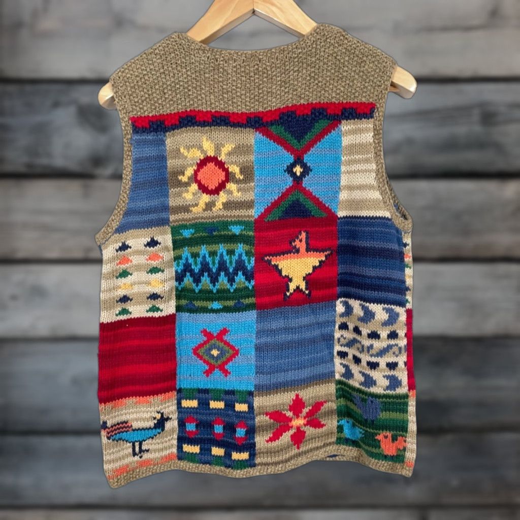 Vintage VINTAGE Northern Isles Patchwork Sweater Vest Women's Large Tribal Aztec Southwestern Shirt Vest Beige 90s Retro Knit Geometric Patchwork Size L / US 10 / IT 46 - 1 Thumbnail