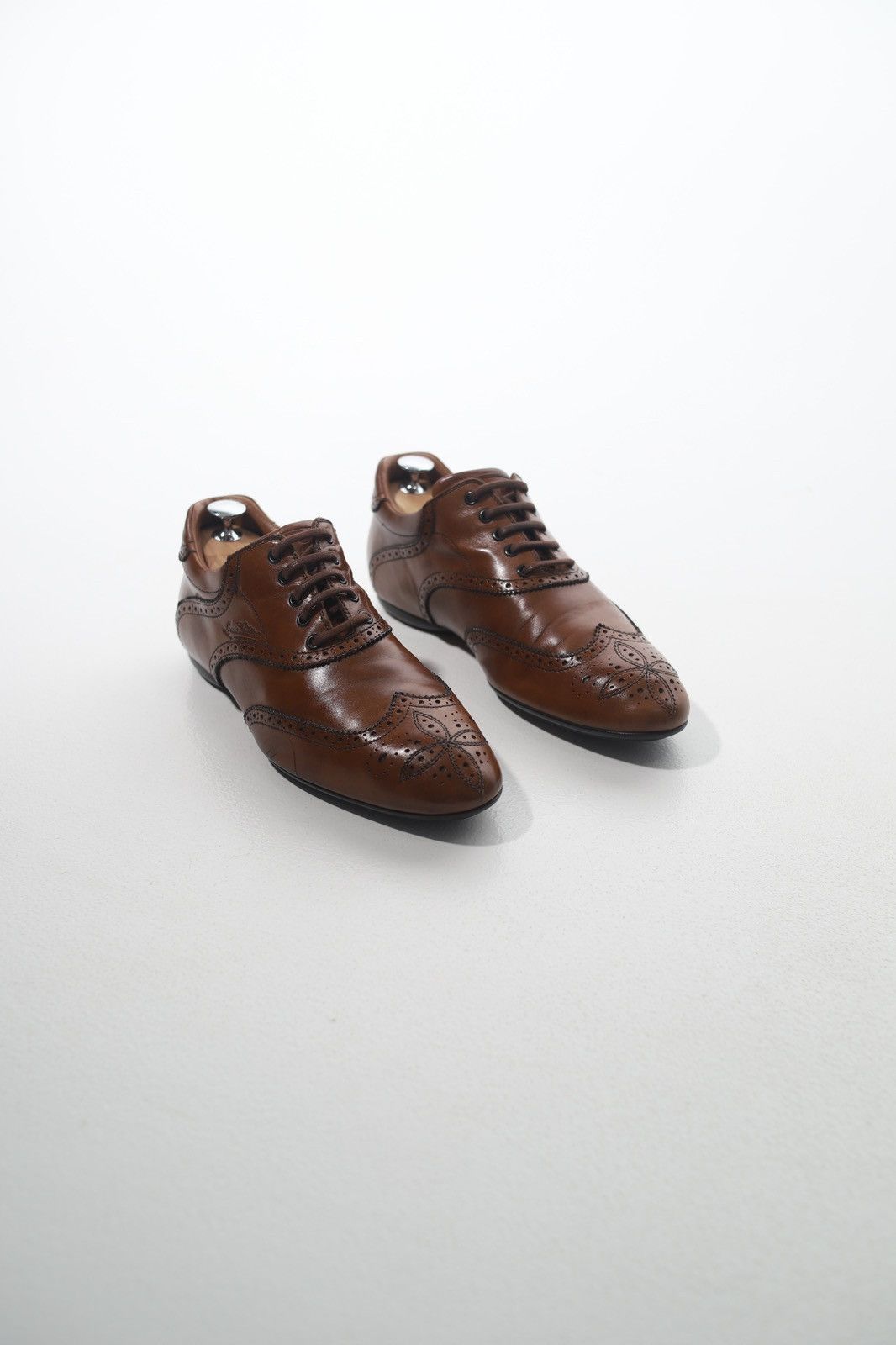 LOUIS VUITTON Oxfords Brogues Leather Shoes LV Logo Brown