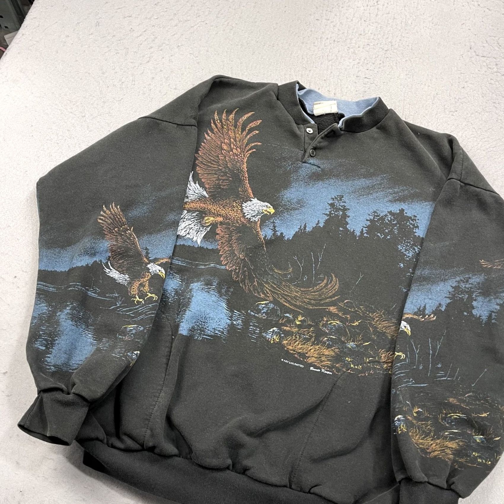 Vintage VINTAGE Art Unlimited Sweatshirt Mens XL Eagle AOP Nature Wrap Around Fleece 90s Size US XL / EU 56 / 4 - 3 Thumbnail