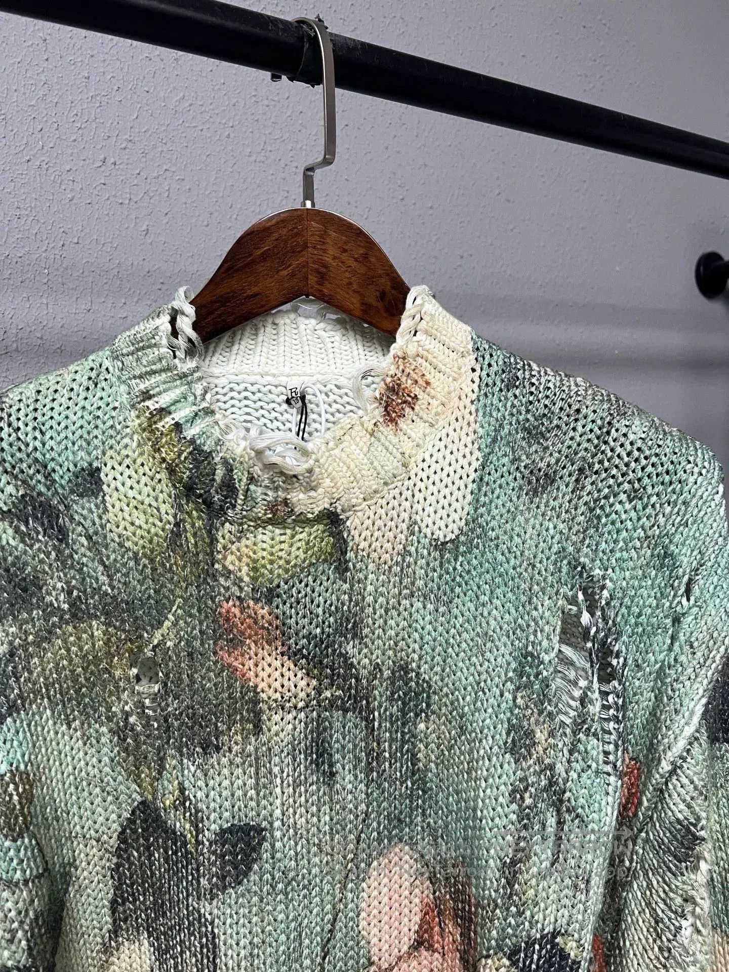 R13 green floral distressed knit pullover. Size S / US 4 / IT 40 - 3 Thumbnail