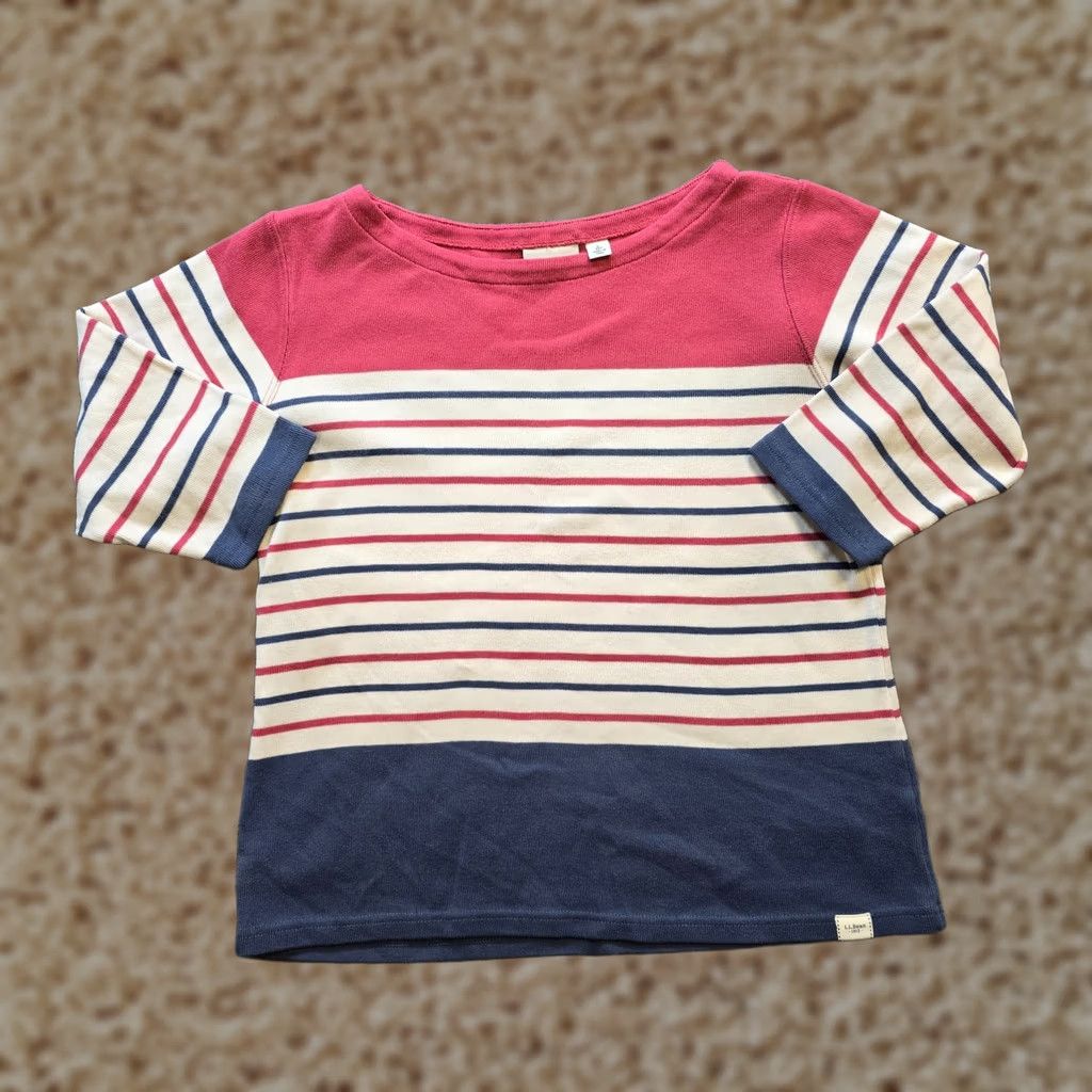 Vintage L.L. Bean Sweater Womens Large White Red Sailor Striped Knit 3/4 Sleeve Boat Neck Casual Basic Pullover Size L / US 10 / IT 46 - 1 Thumbnail