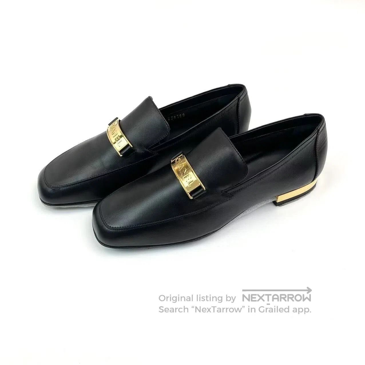 Chanel Chanel Black gold buckle logo loafers| Size US 7 / IT 37 - 1 Thumbnail