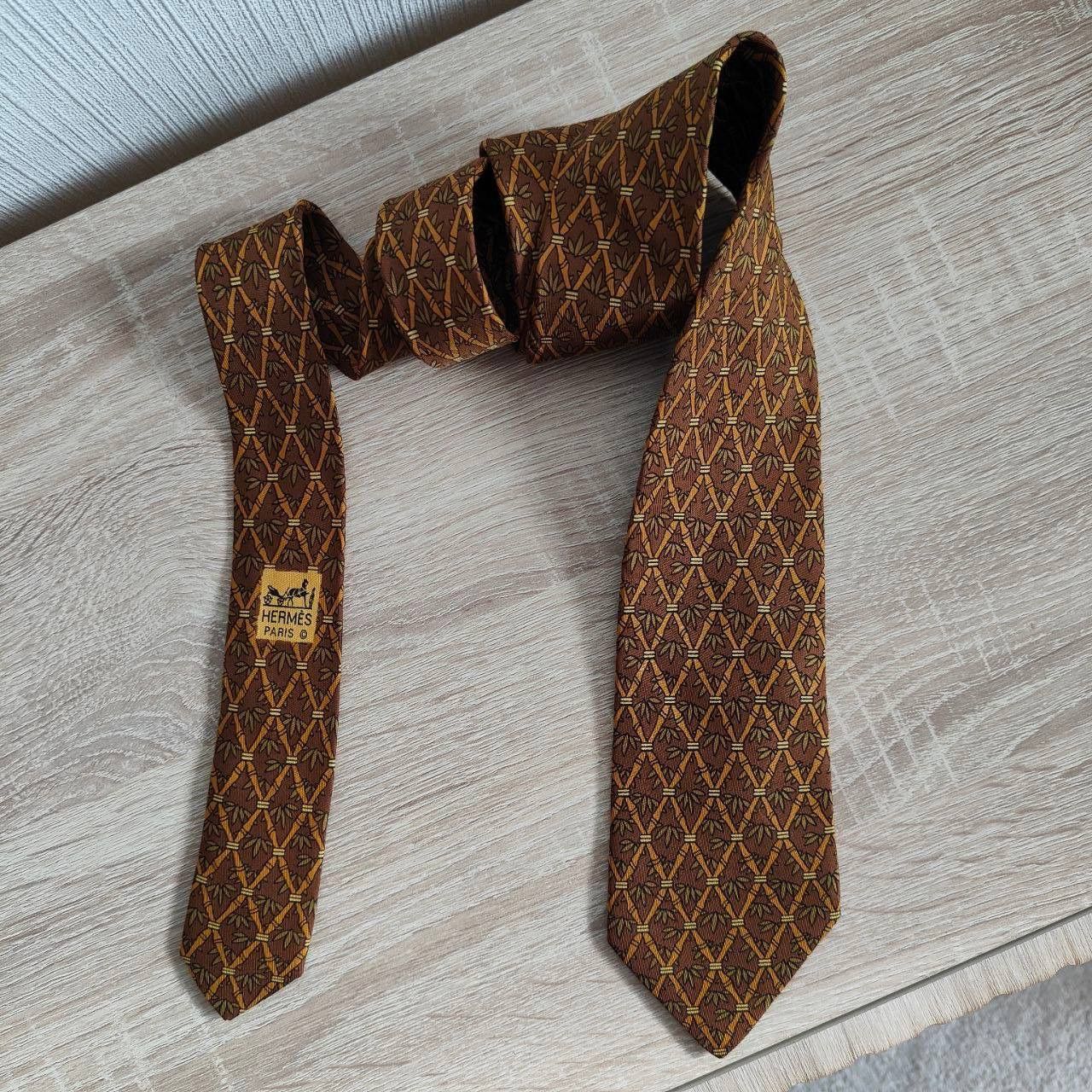 Hermes Hermes Paris Silk Tie 7296 EA Trees Brown Size ONE SIZE - 2 Thumbnail