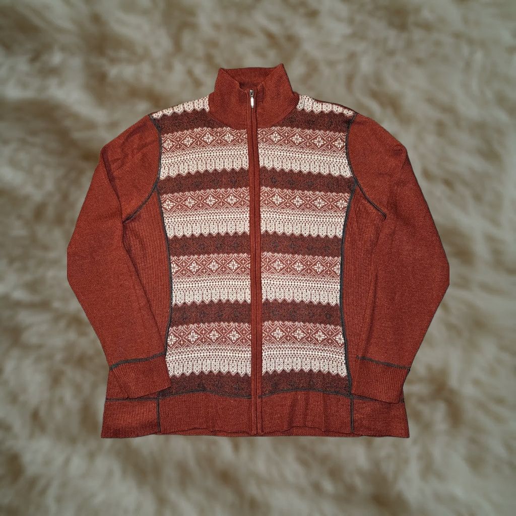 Eddie Bauer Eddie Bauer Full Zip Sweater Women's XL Red Fair Isle Wool Blend Classic Holiday Outdoor Ski Size XL / US 12-14 / IT 48-50 - 1 Thumbnail