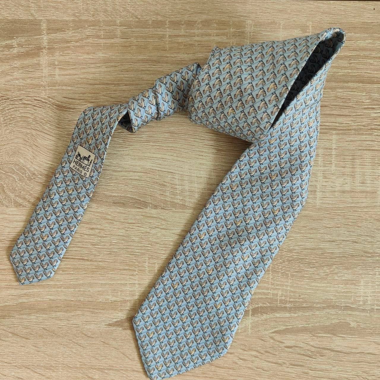 Hermes Hermes Paris Silk Tie 7964 EA Birds Blue Size ONE SIZE - 2 Thumbnail