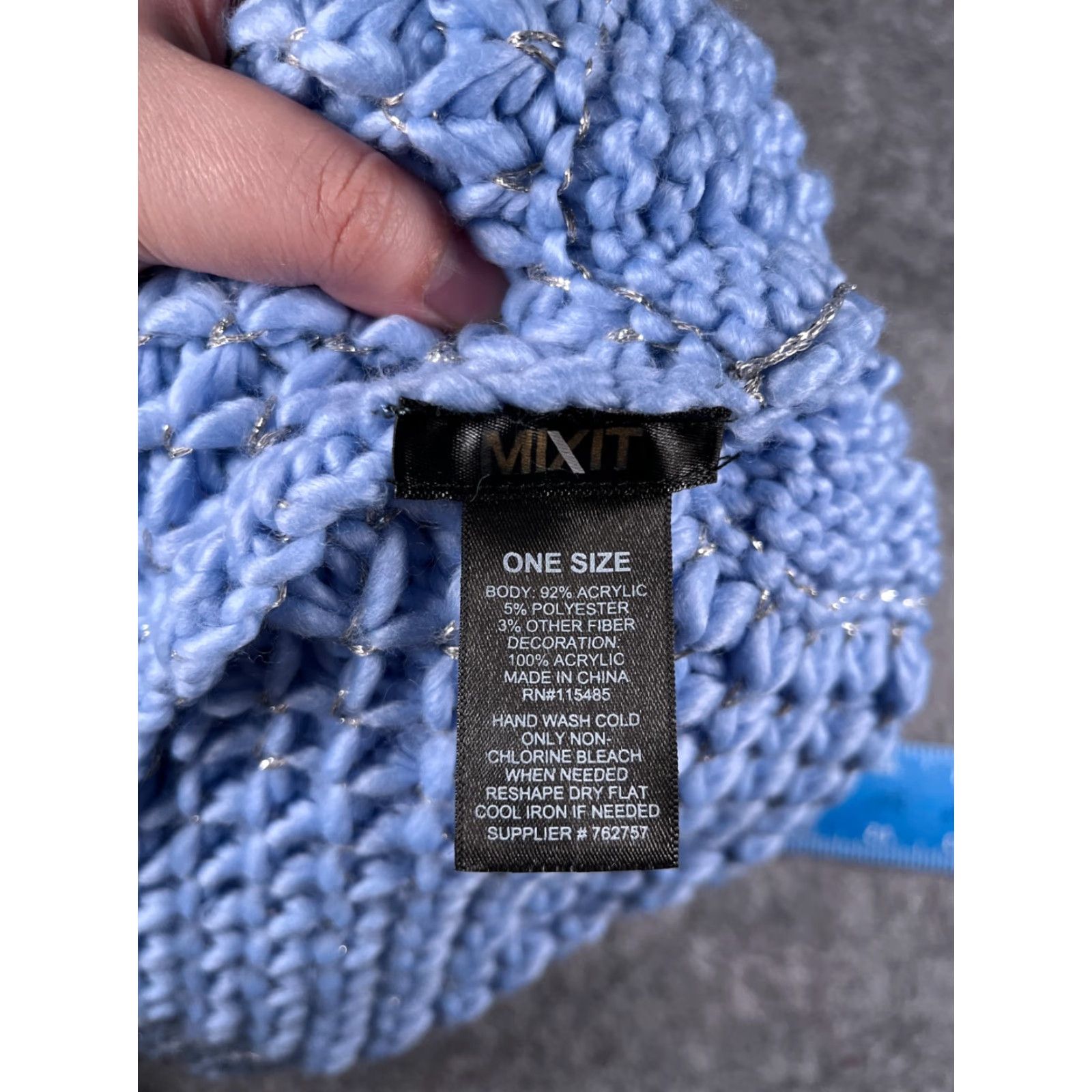 Vintage Mixit Beanie Toque Women One Size Blue Knit Acrylic Blend Sparkly Big Pom Ski Hat Womens Beanie Winter 90s Theme No Size ONE SIZE - 7 Thumbnail