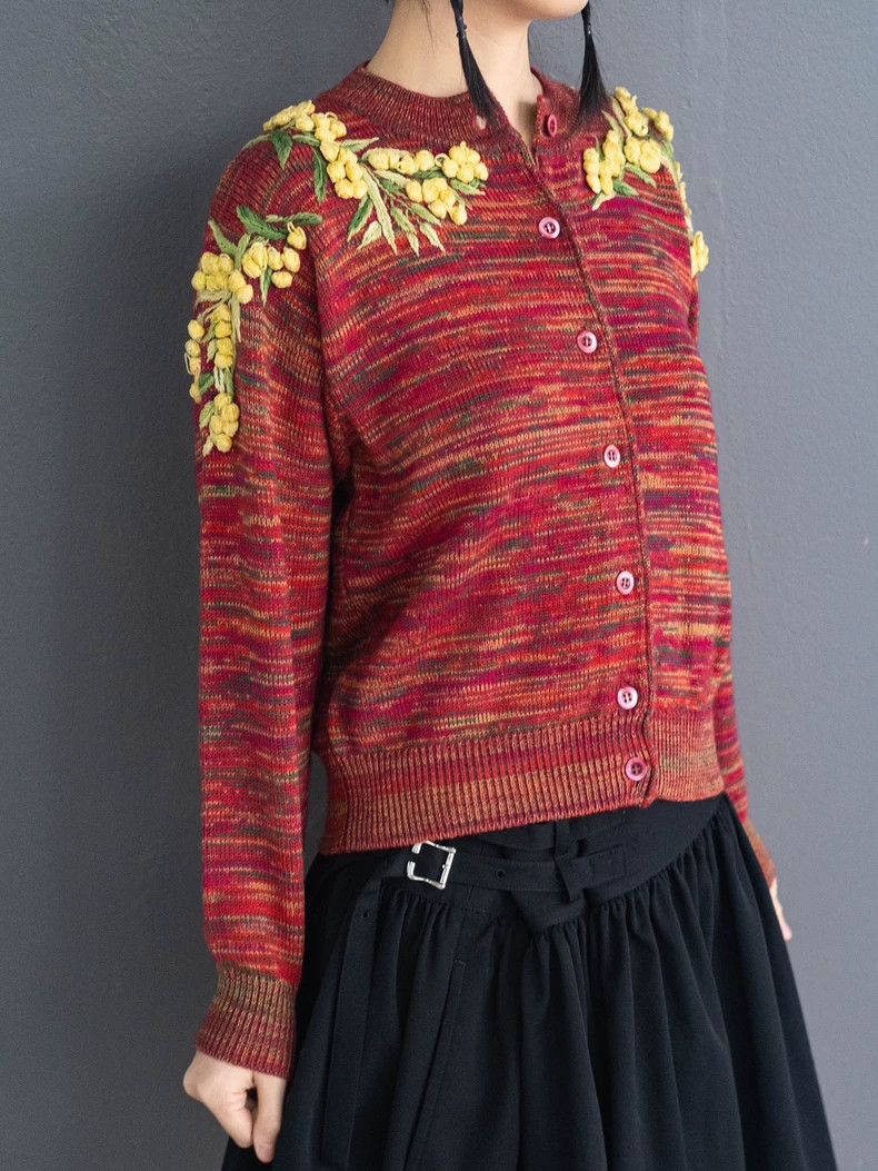 Kenzo KENZO Red yellow velvet knit sweater vintage Size M / US 6-8 / IT 42-44 - 1 Thumbnail