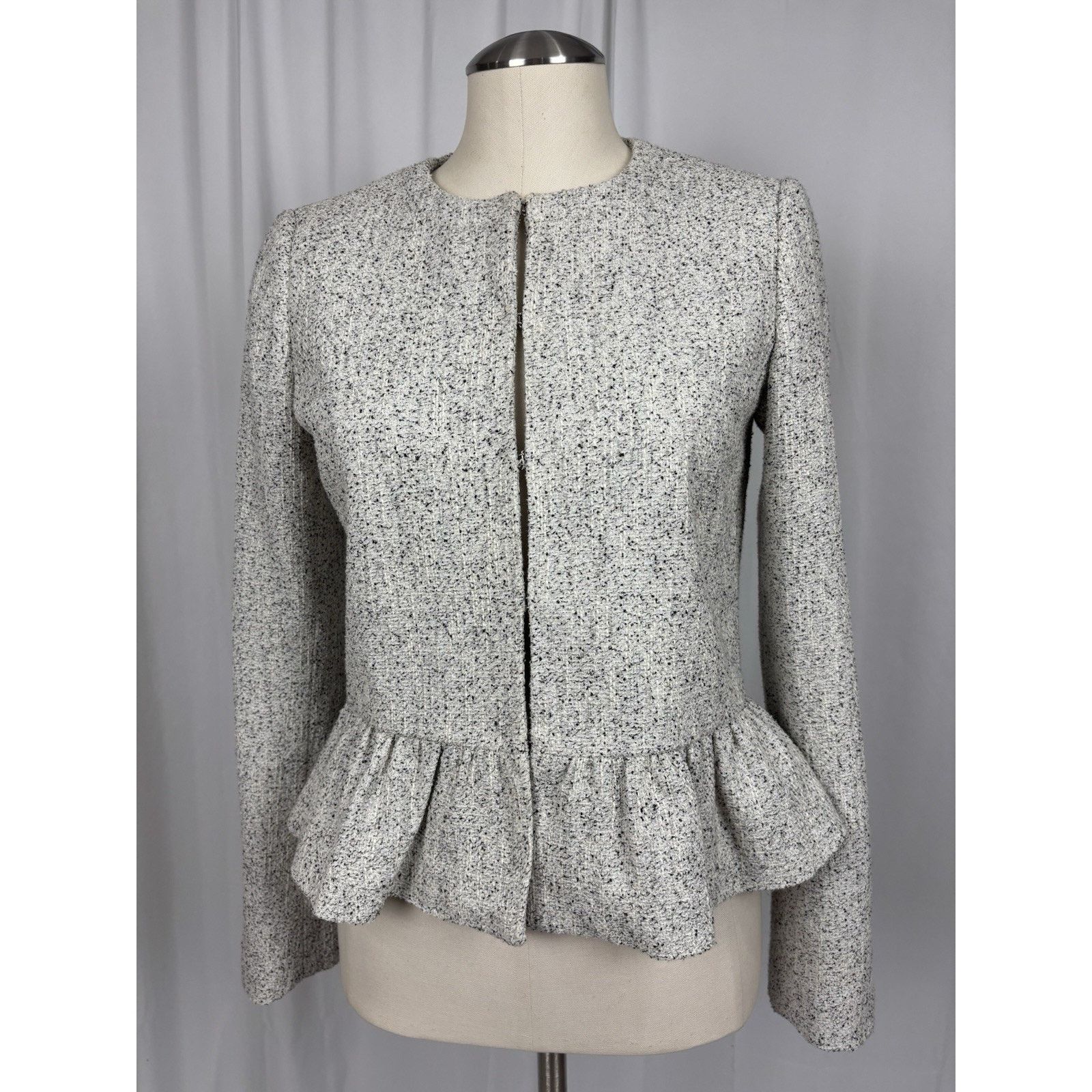 Ann Taylor Ann Taylor Women’s Tweed Jacket Peplum White Black Fleck 0 Size XS / US 0-2 / IT 36-38 - 1 Thumbnail