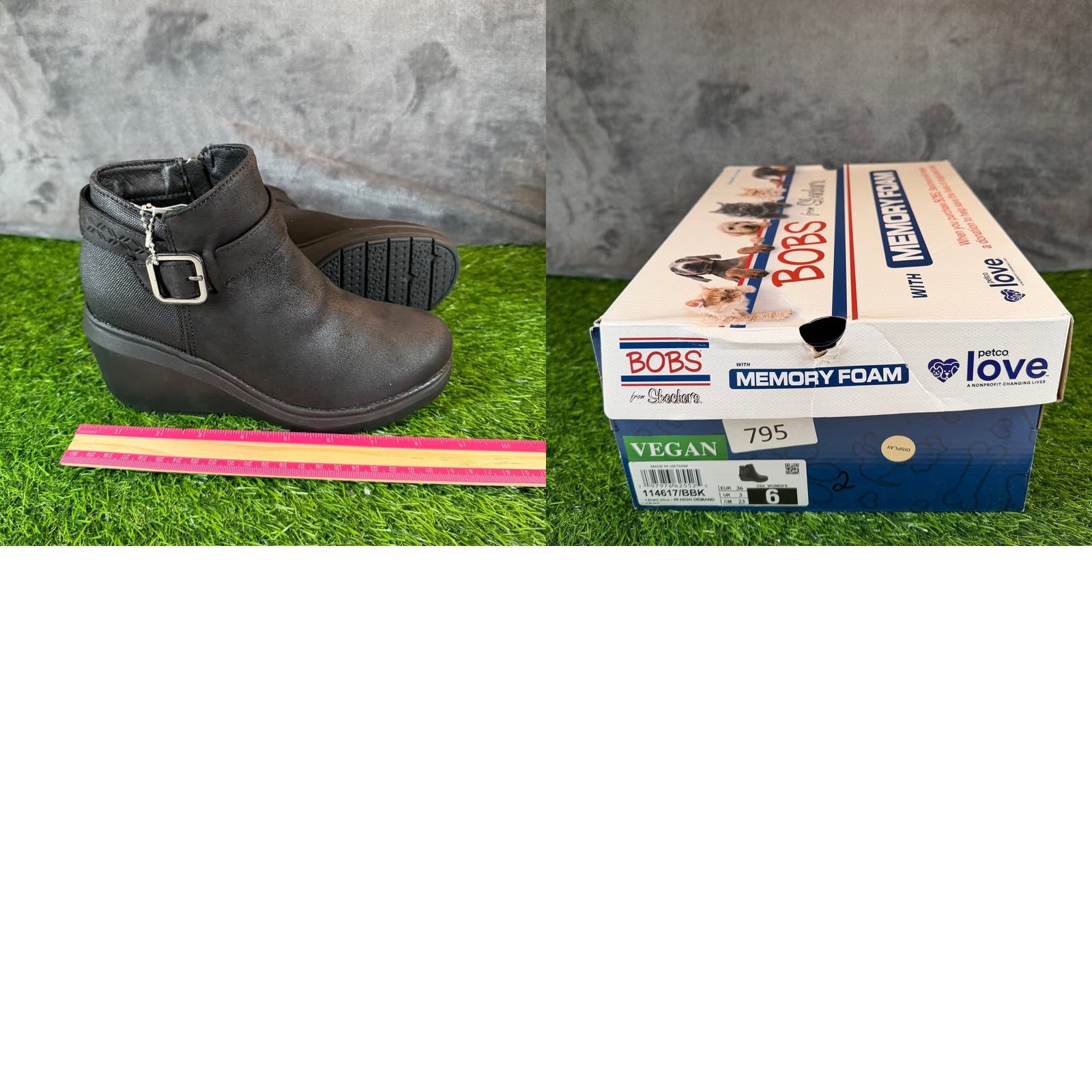 SKECHERS Skechers BOBS Gala In High Demand Black Vegan Wedge Ankle Boots 114617 Womens 6 Size US 6 / IT 36 - 9 Thumbnail