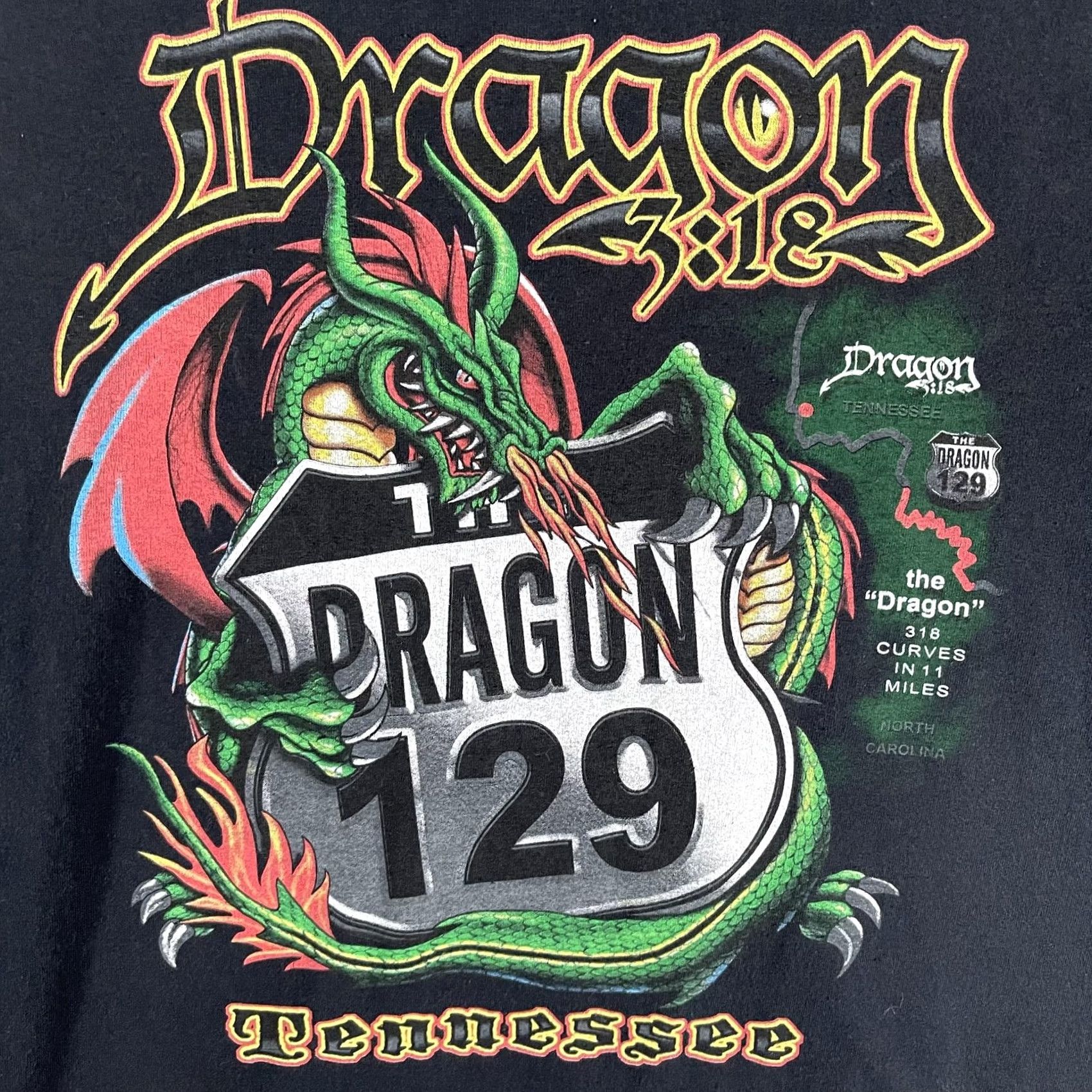 Gildan Mens Dragon 129 Tennessee Biker Road Graphic Tee Black Large Shirt Size US L / EU 52-54 / 3 - 2 Thumbnail