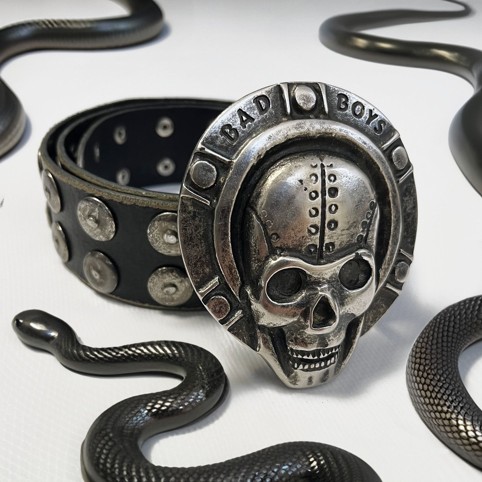 Vintage Vintage Bad Boys Skull Buckle Italian Real Leather Belt