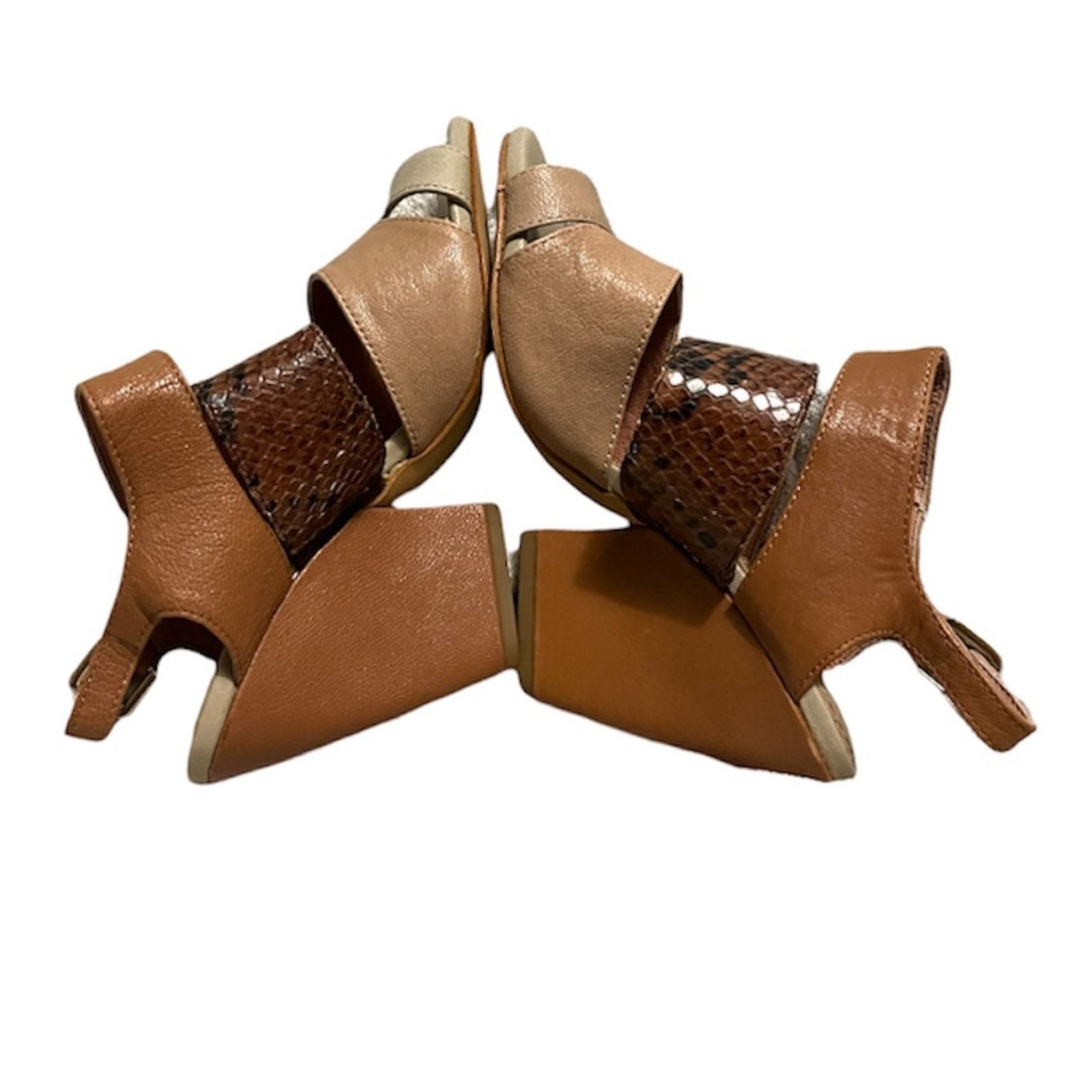 Bacco Bucci Bacio 61 "Bozzolo" Brown & Beige Snake Print Leather Heels Size US 6 / IT 36 - 2 Thumbnail