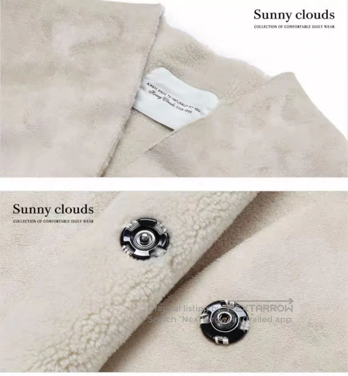 Vintage Sunny Clouds Women's Collarless Faux Sheepskin Coat. Size L / US 10 / IT 46 - 6 Thumbnail