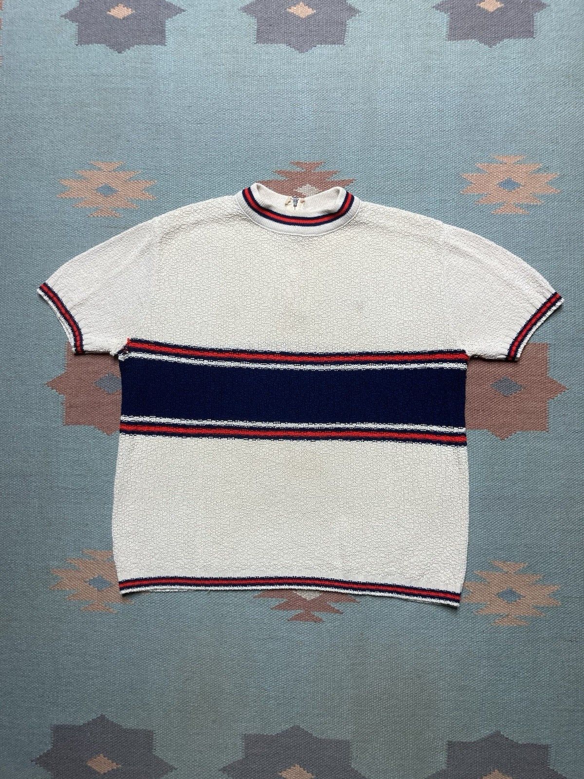 Vintage Vintage 60s 70s t shirt jacquard knit striped women’s large Size L / US 10 / IT 46 - 1 Thumbnail