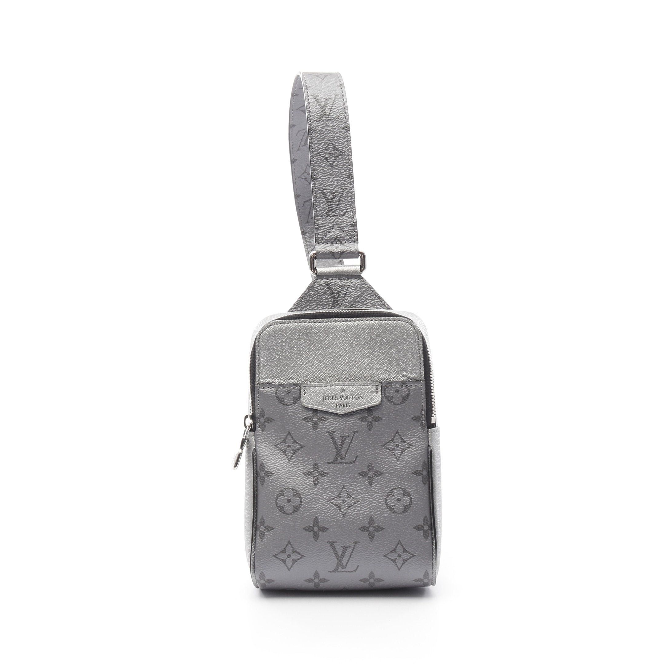 Louis Vuitton Outdoors Sling Bag Taigarama Body Leather Silver, Men's