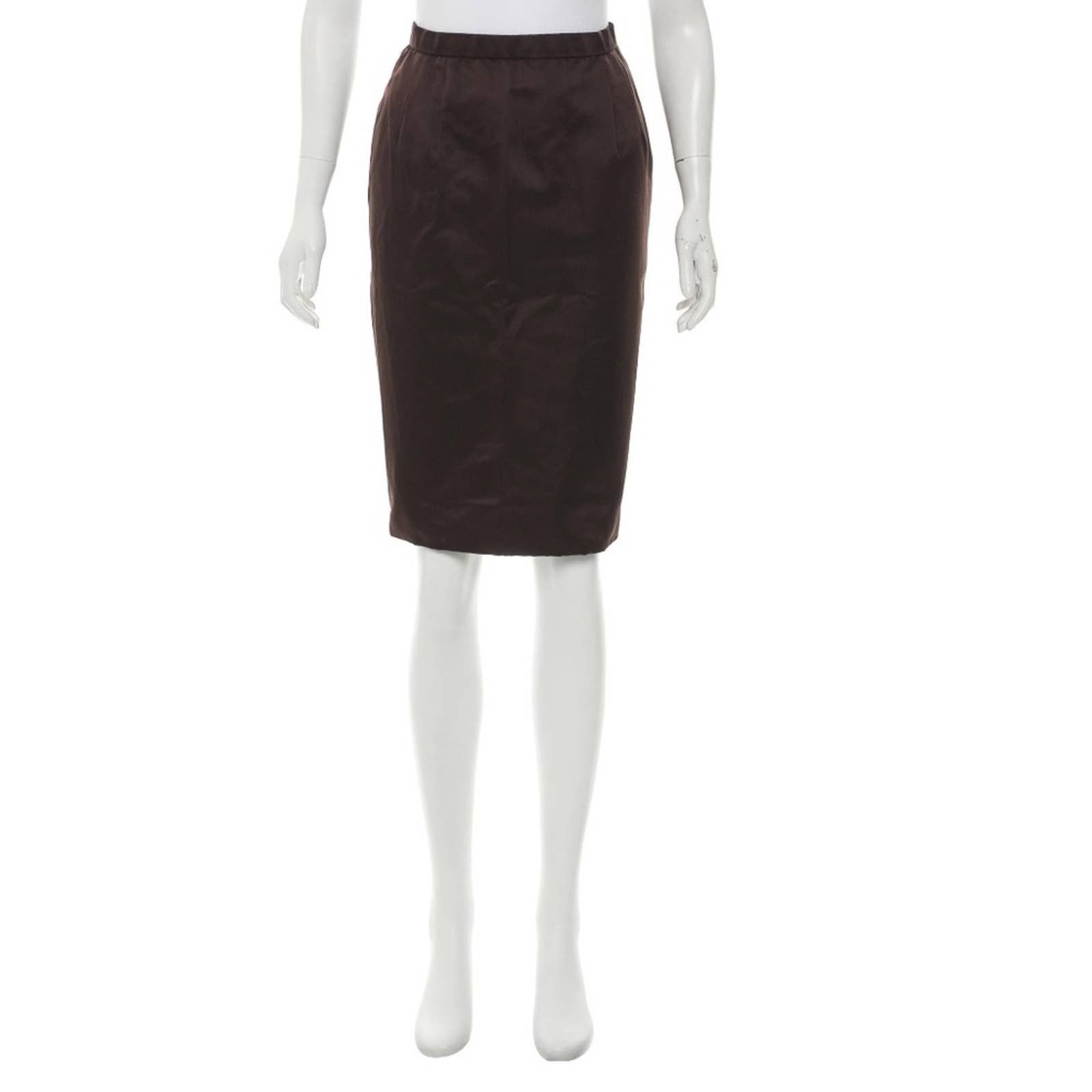 image of Vintage Oscar De La Renta Y2K Designer Brown Pencil Skirt, Women's (Size 34)