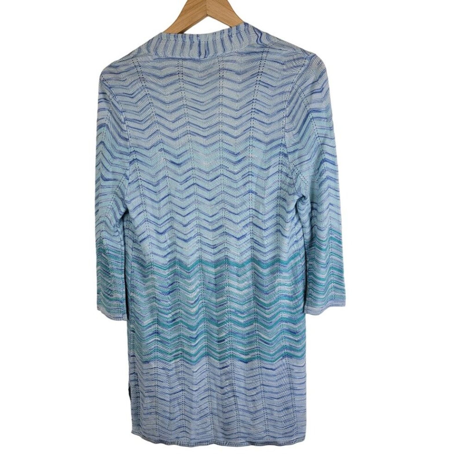 Chicos Chico's Womens Wavy Striped Open Cardigan Duster 3/4 Sleeve Size S / US 4 / IT 40 - 3 Thumbnail