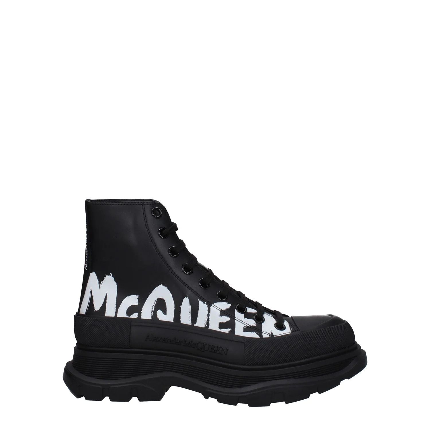 Alexander McQueen ob1o1e0225 Leather Hi-Top Sneakers in Black Size US 7.5 / EU 40-41 - 1 Thumbnail