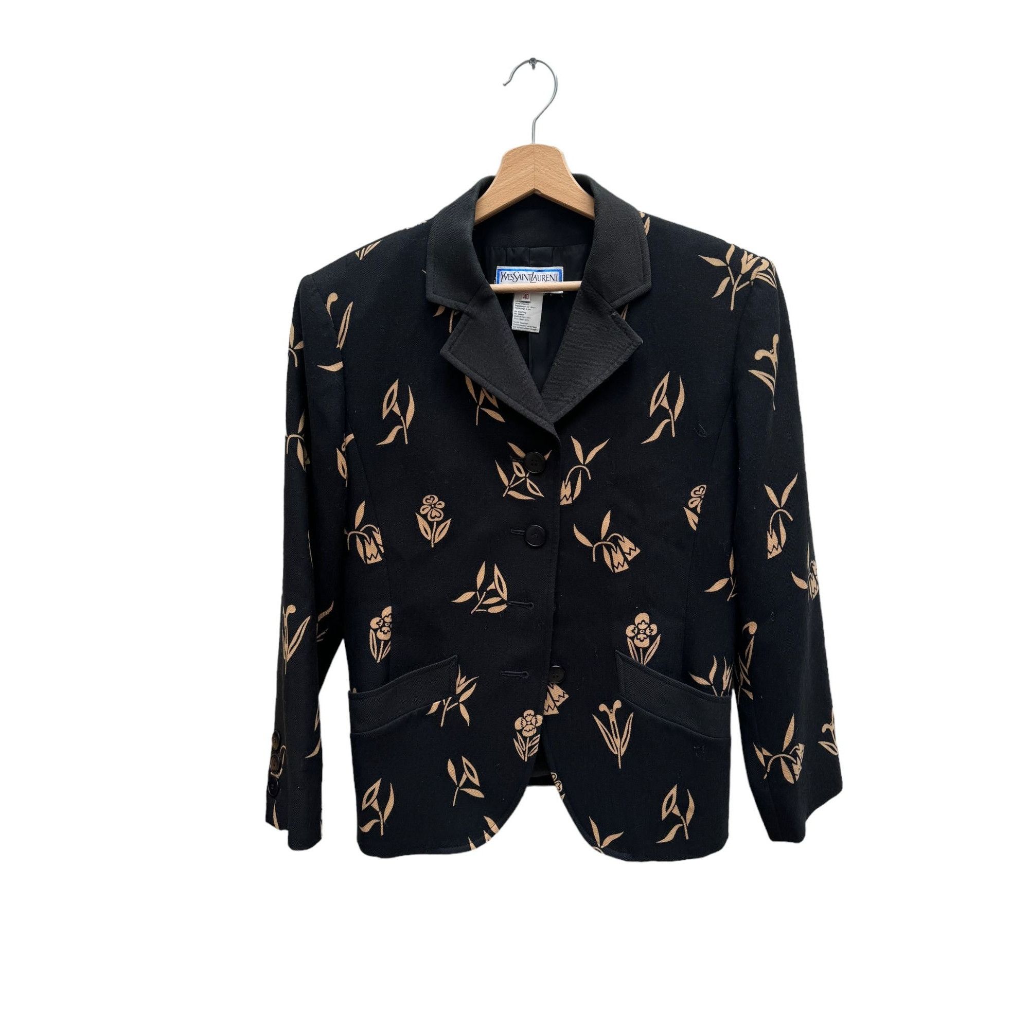 image of YVES Saint Laurent Vintage Black Blazer Floral Jacket, Women's (Size Medium)