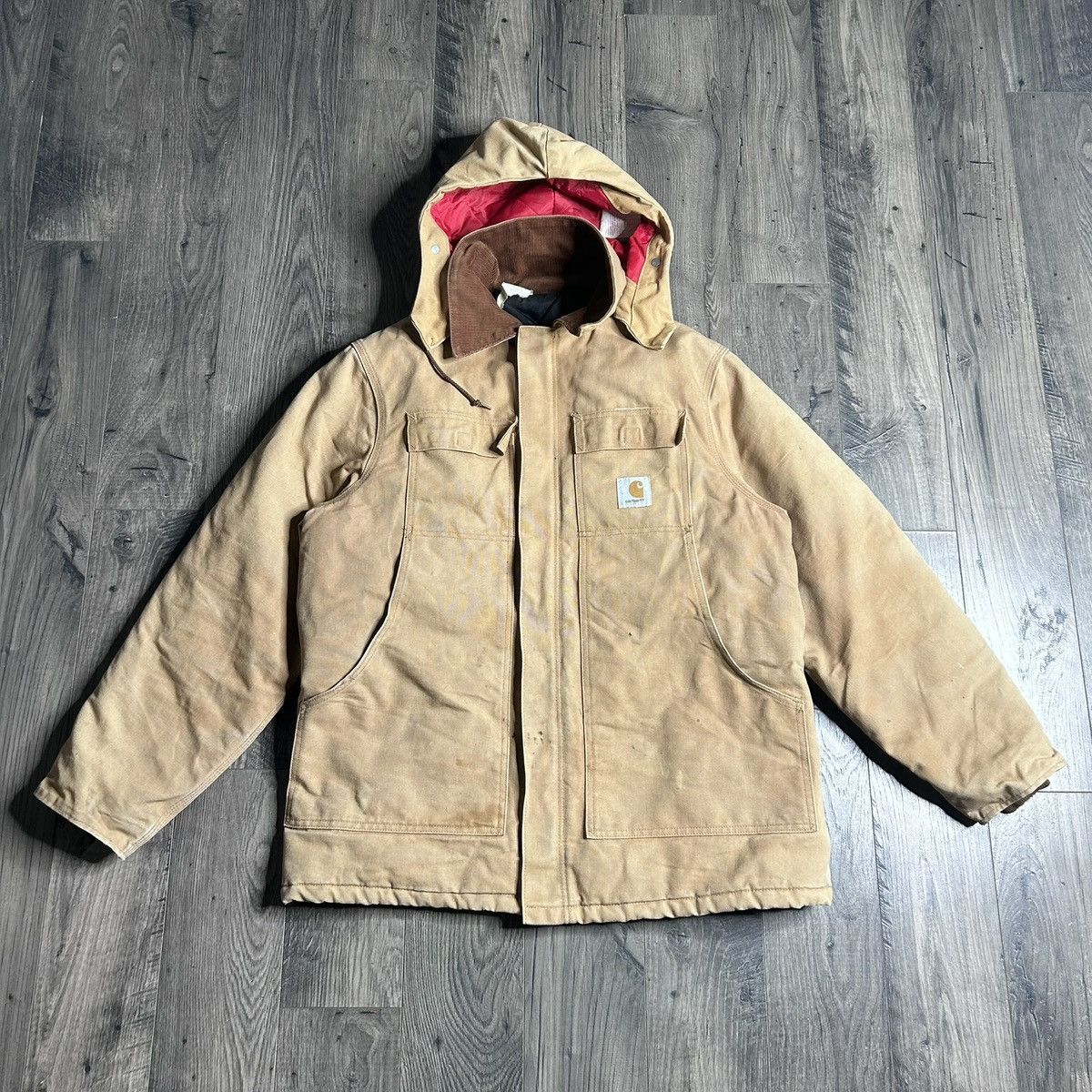 Carhartt Vintage 90s carhartt artic tan chore jacket with hood Size US L / EU 52-54 / 3 - 1 Thumbnail