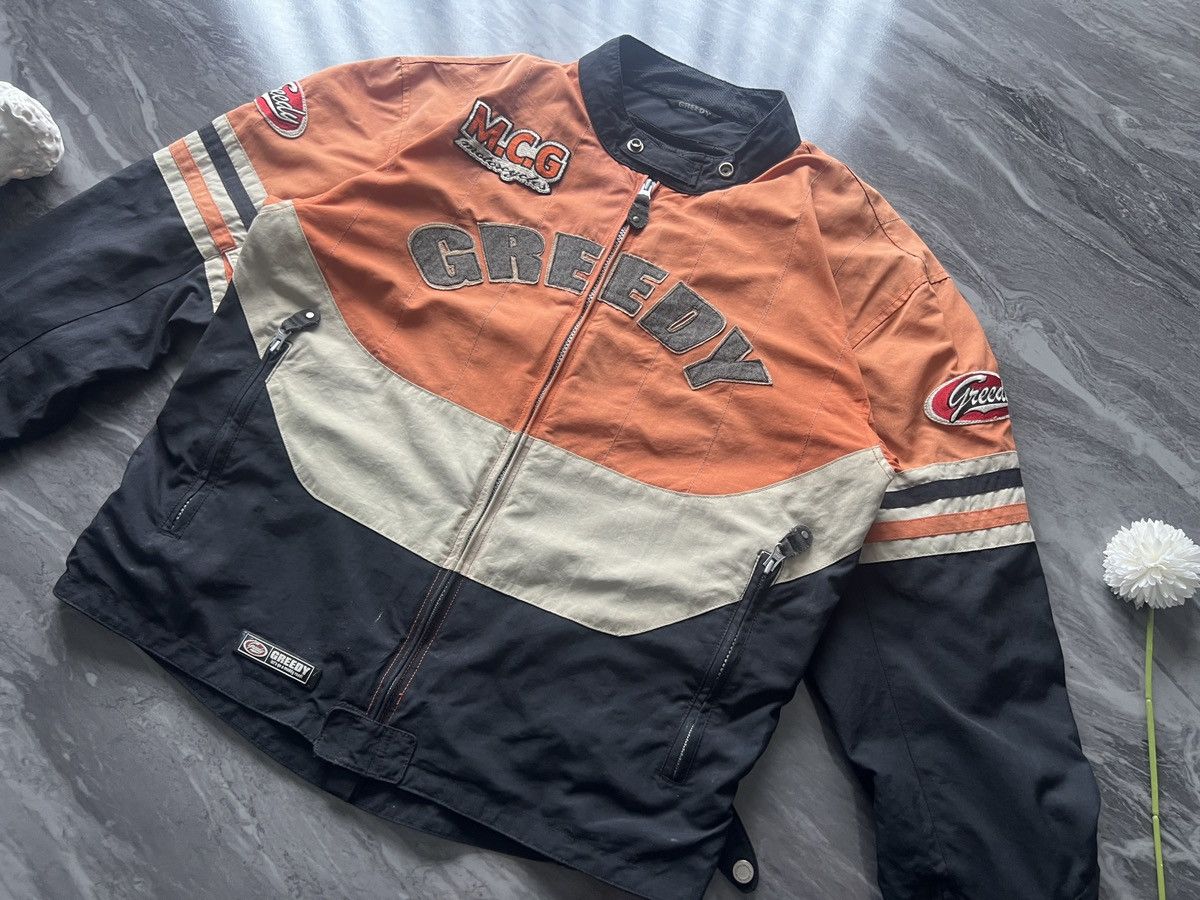 image of Greedy Genius x Racing Greedy : Biker Jacket Multi Pocket Orange Black, Men's (Size Large)