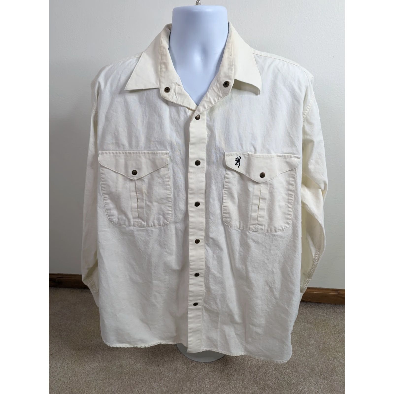 Vintage VINTAGE Browning Canvas Shirt Snap Front Long Sleeves White XL Mens Logo Harley Davison T4F Size US XL / EU 56 / 4 - 2 Thumbnail