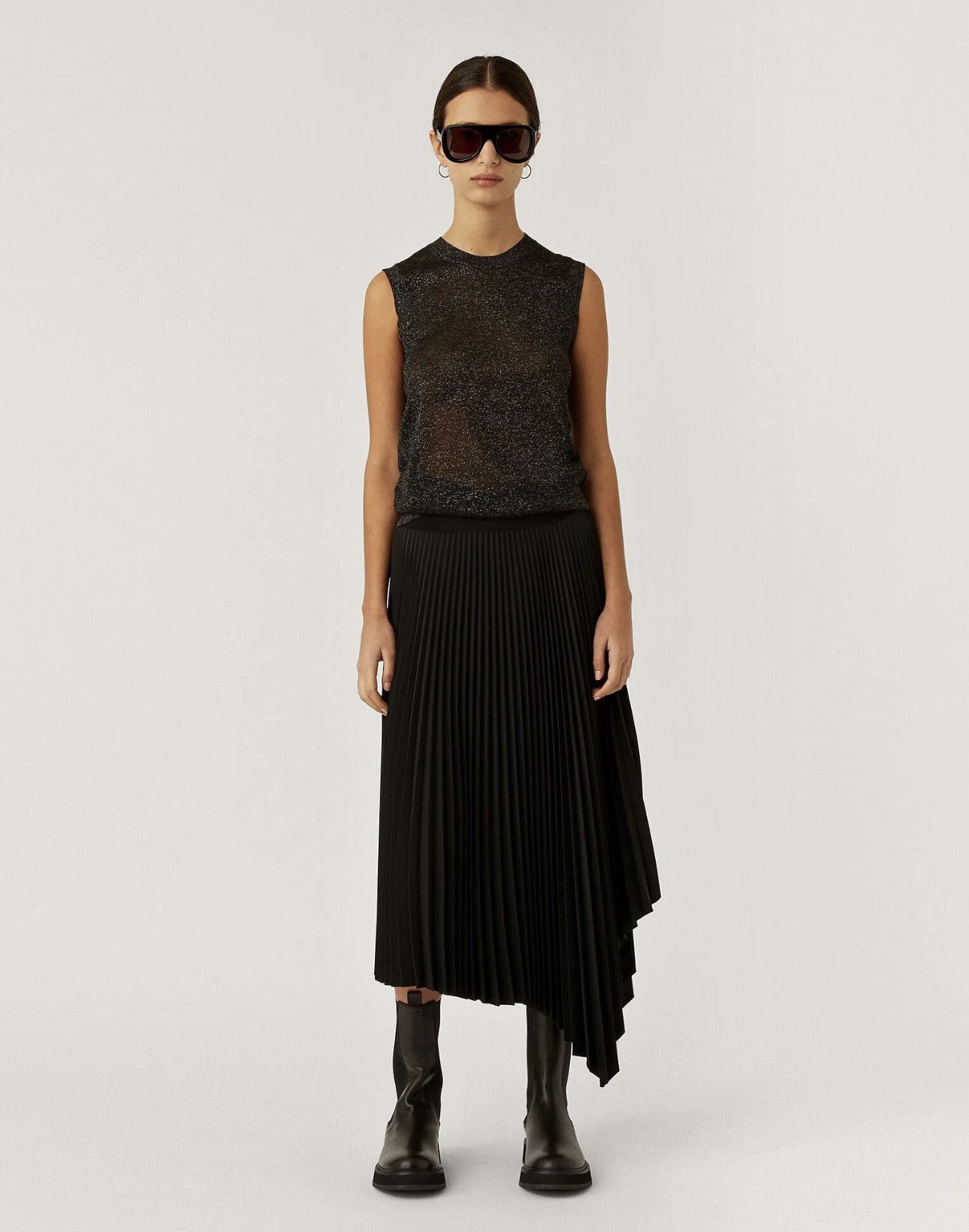 image of Joseph Pleated Rib Swinton Skirt in Black, Women's (Size 26)