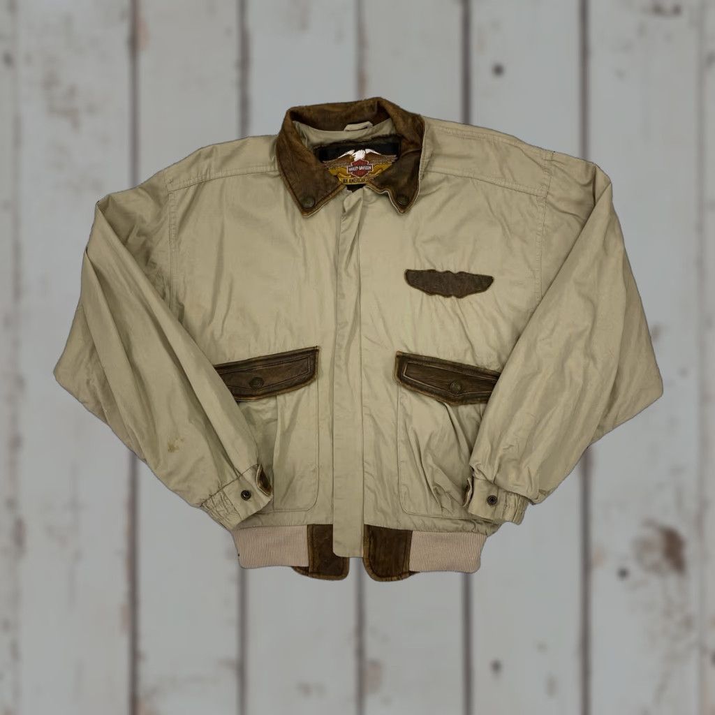 Harley Davidson VINTAGE Harley-Davidson Brown Cotton Leather Jacket Men Small Biker Motorcycle Full Zip All Seasons 90s Size US S / EU 44-46 / 1 - 1 Thumbnail