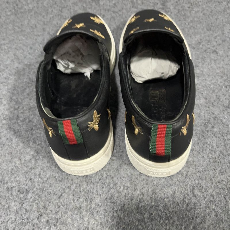 Gucci Gucci Black Leather Bee Embroidered Slip-On Sneakers Size US 8 / EU 41 - 3 Thumbnail