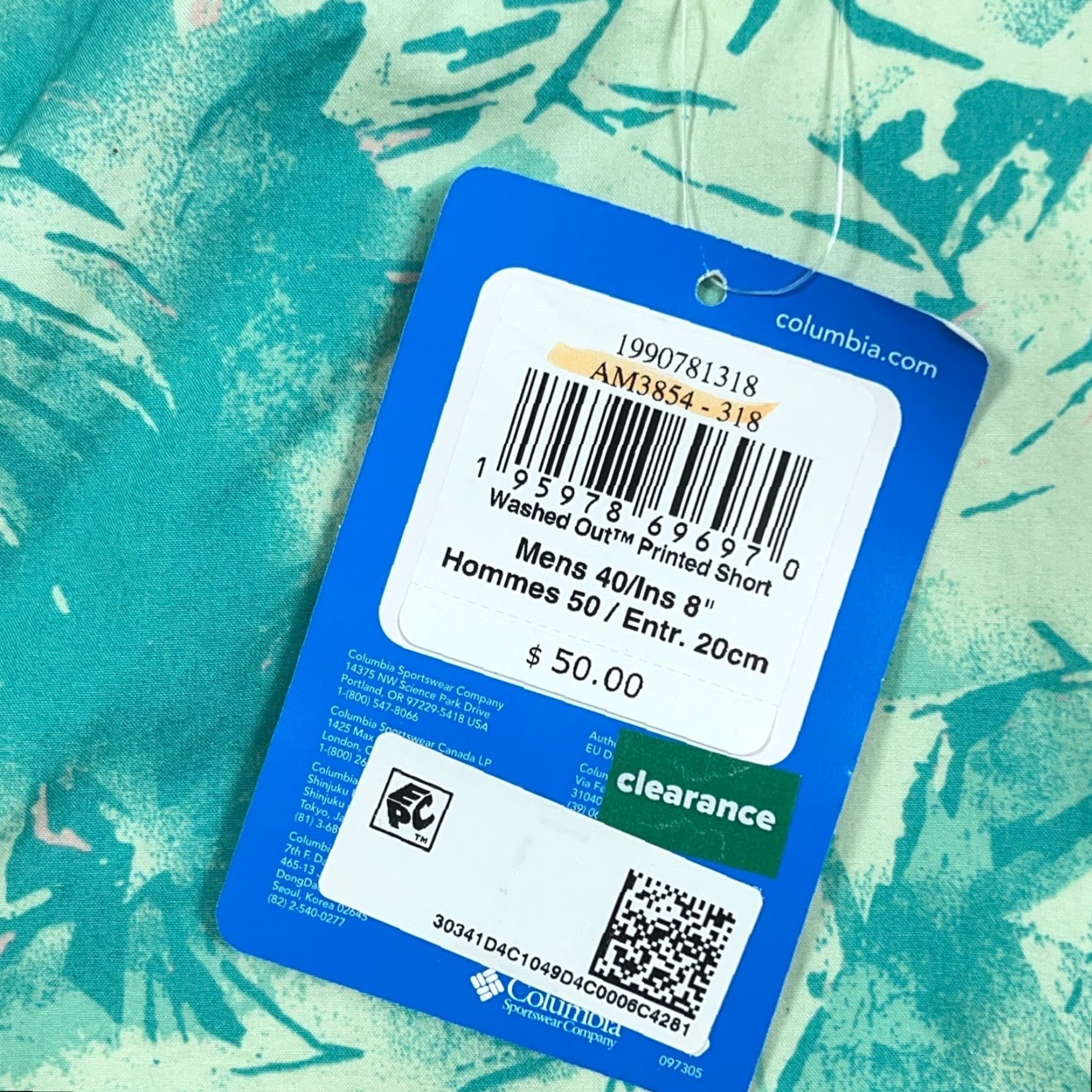 Vintage Columbia Shorts Men 40 Green Chino Palm Print Floral Washed Out Flat Front NEW Size US 40 / EU 56 - 6 Thumbnail