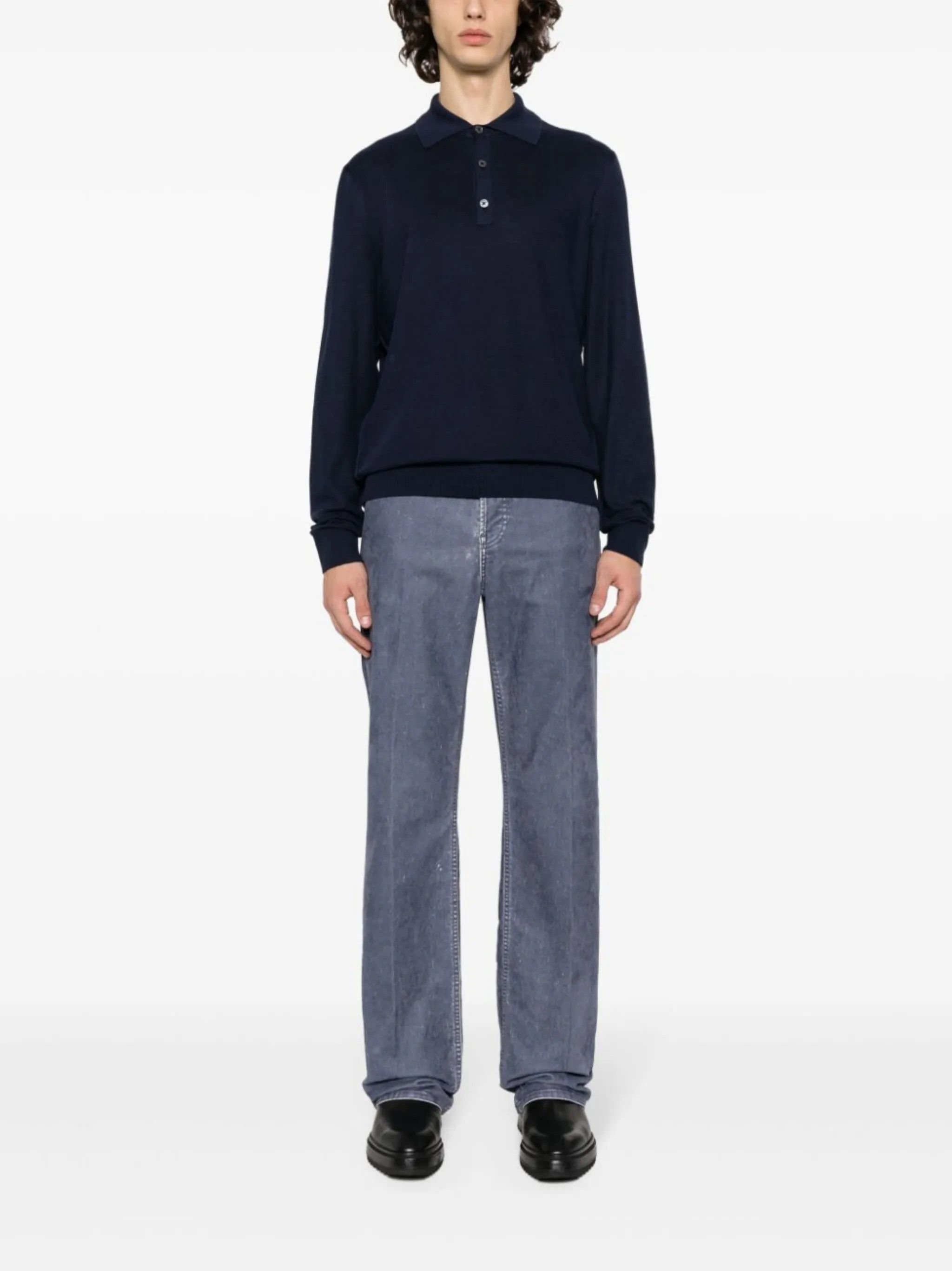 Tom Ford o1w1db10125 KPL014 Long-sleeve Silk-blend Polo Shirt in Navy Size US M / EU 48-50 / 2 - 2 Thumbnail