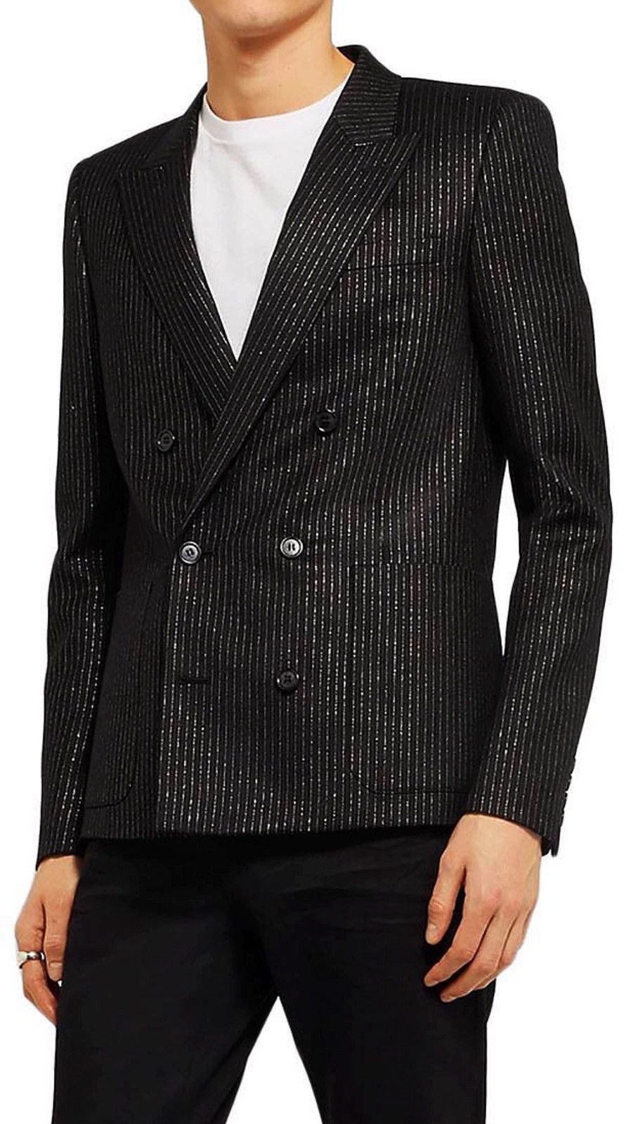 Saint Laurent Paris SAINT LAURENT Double-Breasted Black Pinstripe Blazer Size 50 Size 50R - 15 Thumbnail
