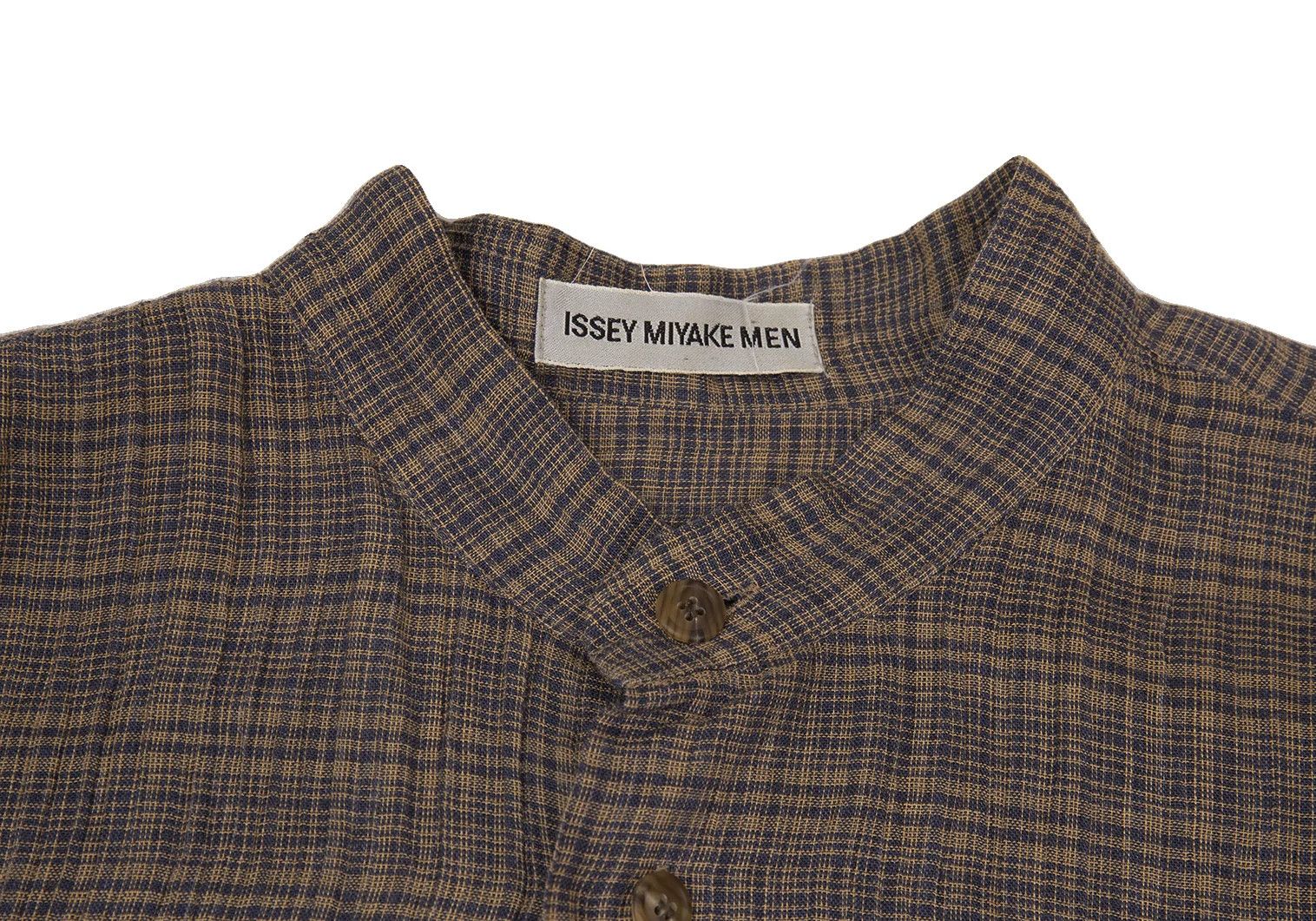 Issey Miyake Linen Check Band Collar Shirt in Beige and Blue, M Size US M / EU 48-50 / 2 - 3 Thumbnail